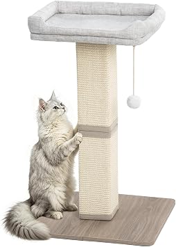 32 Inches Cat Scratching Post with Perch for Indoor Cats Adults | Tall Scratch Post with Bed, Sturdy Cat Scratcher Tower with Dangling Ball, Cat Tree with Sisal Scratching Post