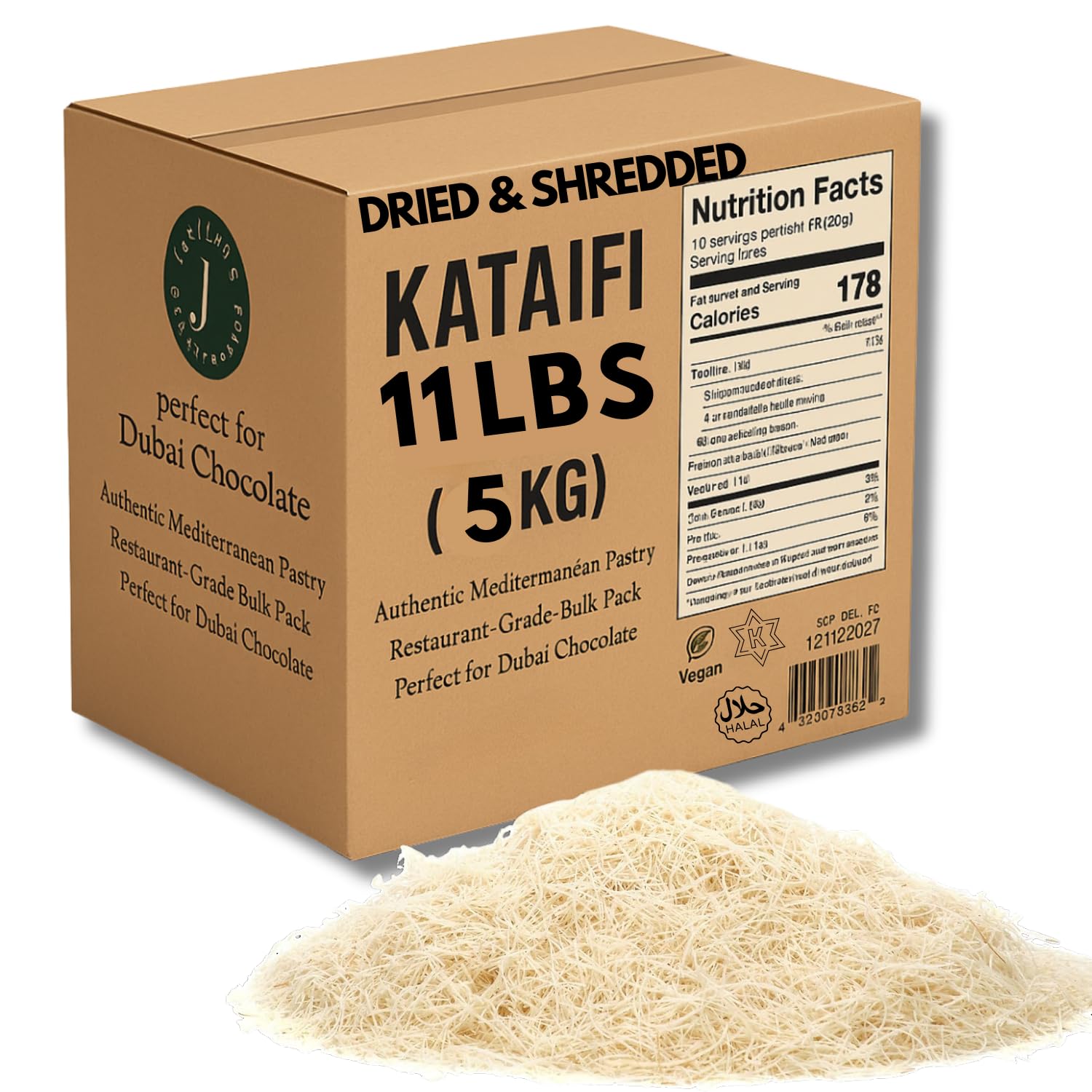 Jatisse Dried Kataifi 5kg (11 lb) – Premium Shredded Fillo Dough for Kunafa, Knafeh, Dubai Chocolate Bars, Middle Eastern Pastries, Bulk Kadayif for Catering & Restaurants