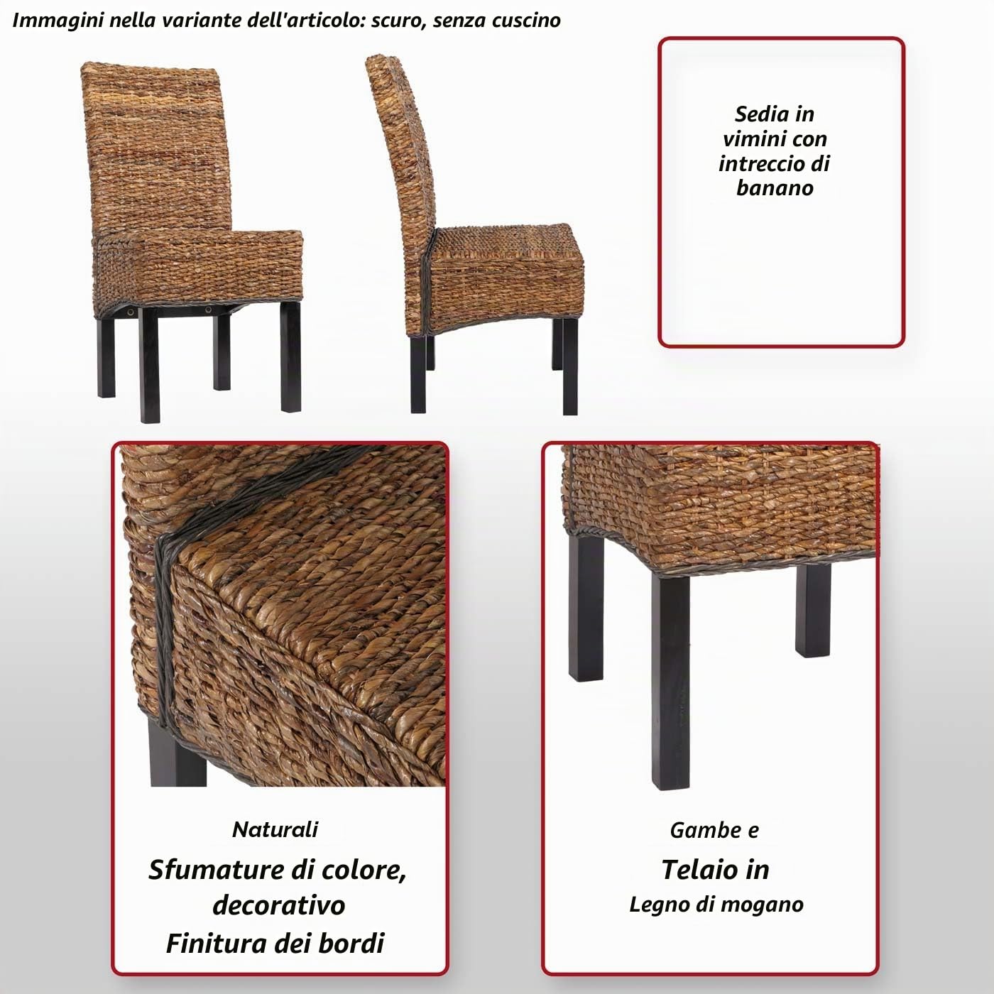 Mendler Set 6X sedie Intreccio di banano Eleganti Soggiorno Sala Pranzo M69 Bali Gambe Chiare con Cuscini