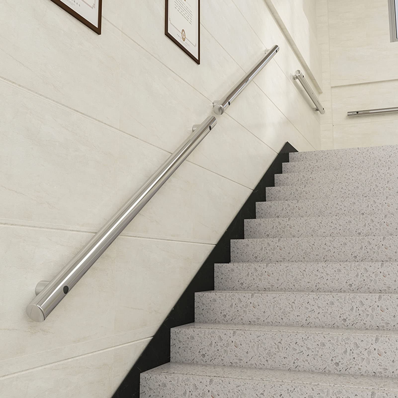 Rampe d'escalier 220 cm en acier inoxydable avec support mural pour intérieur