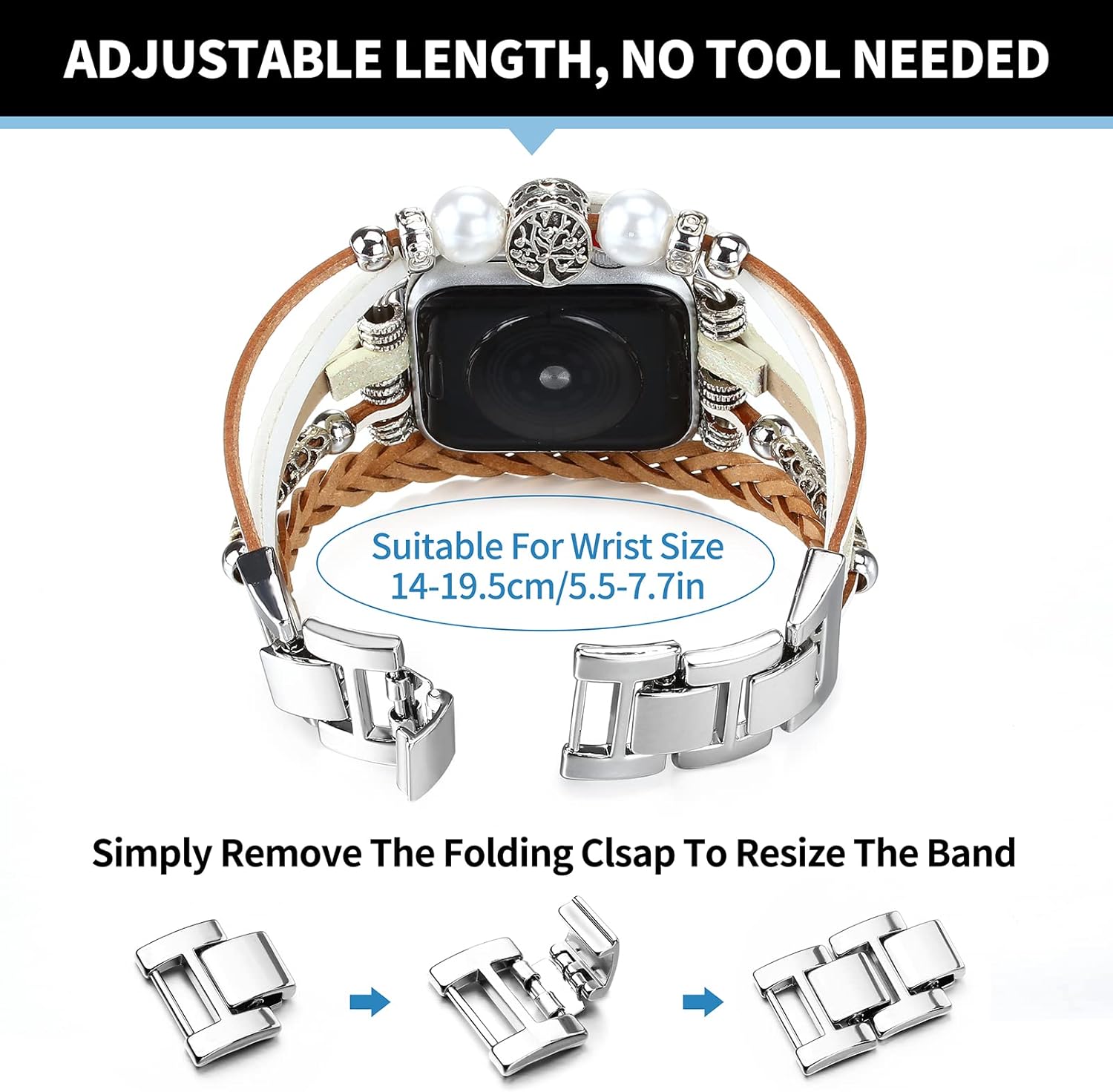 Boho Bracelet Compatible with Apple Watch Band 38mm 40mm 41mm 42mm 44mm 45mm 46mm 49mm Women Men, Handmade Jewelry Multilayer Wrap Leather Strap for iWatch Band SE 3 Ultra 2 3 Series 11 10 9 8 7 6 5 4 3 2 1