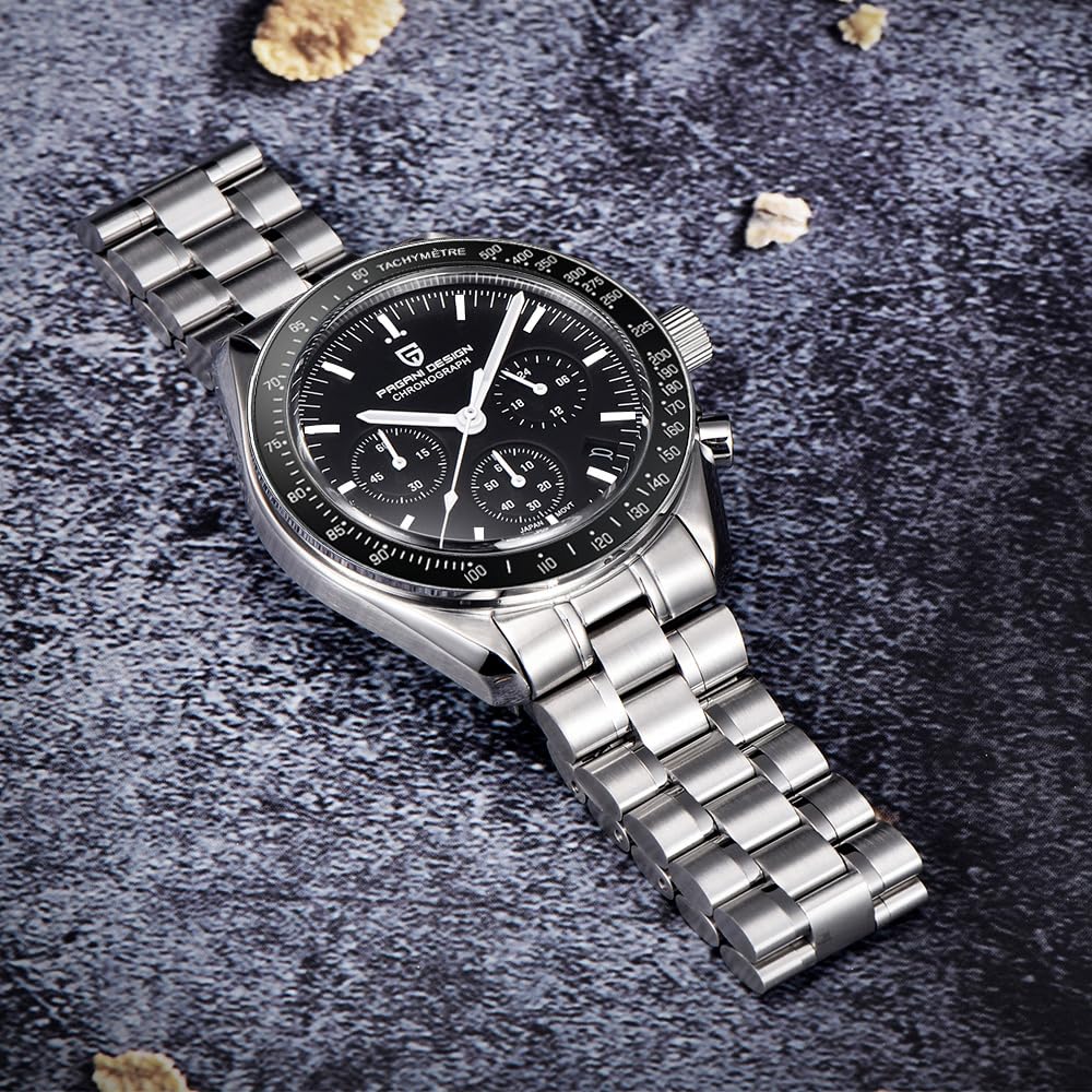 Pagani Design 1701 Hombres Cronógrafo Profesional Japón VK63 Movimiento de Cuarzo Luna Reloj de Pulsera de Acero Inoxidable 100M Impermeable Casual Reloj analógico Fecha