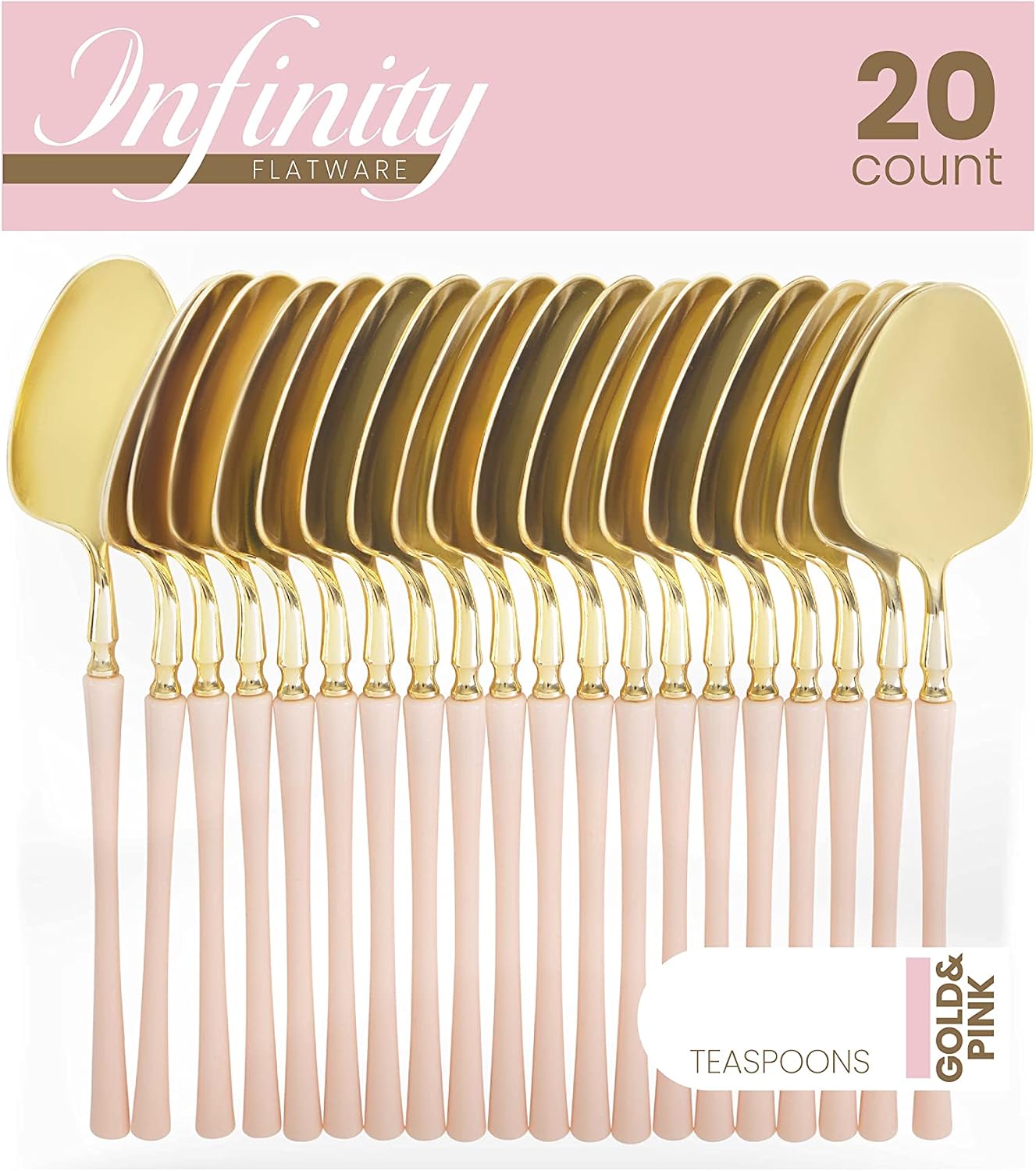 PLASTICPRO 20 Count Gold and Pink Plastic Knives Premium Quality Heavy Duty Disposable Elegant Silverware Two Tone Knives for Party