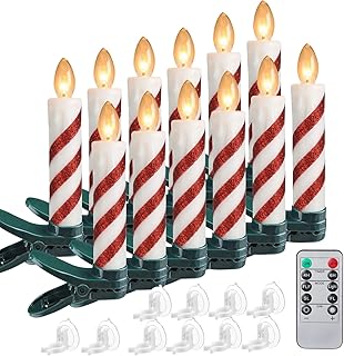 37 Pcs Clip On Candles for Christmas Tree with Remote and Timer Candy Cane LED Flameless Window Taper Candles with Clips/Suction Cups red and White Christmas Decorations for Xmas Holiday Party Decor