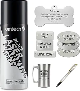 OMTech Laser Marking Spray, Metal Laser Marking Fluid for CO2 Laser Engravers, 13oz Aerosol High Contrast Black Spray for Laser Engraving Metal, Laser Ink Agent for Aluminum Stainless Steel Brass More