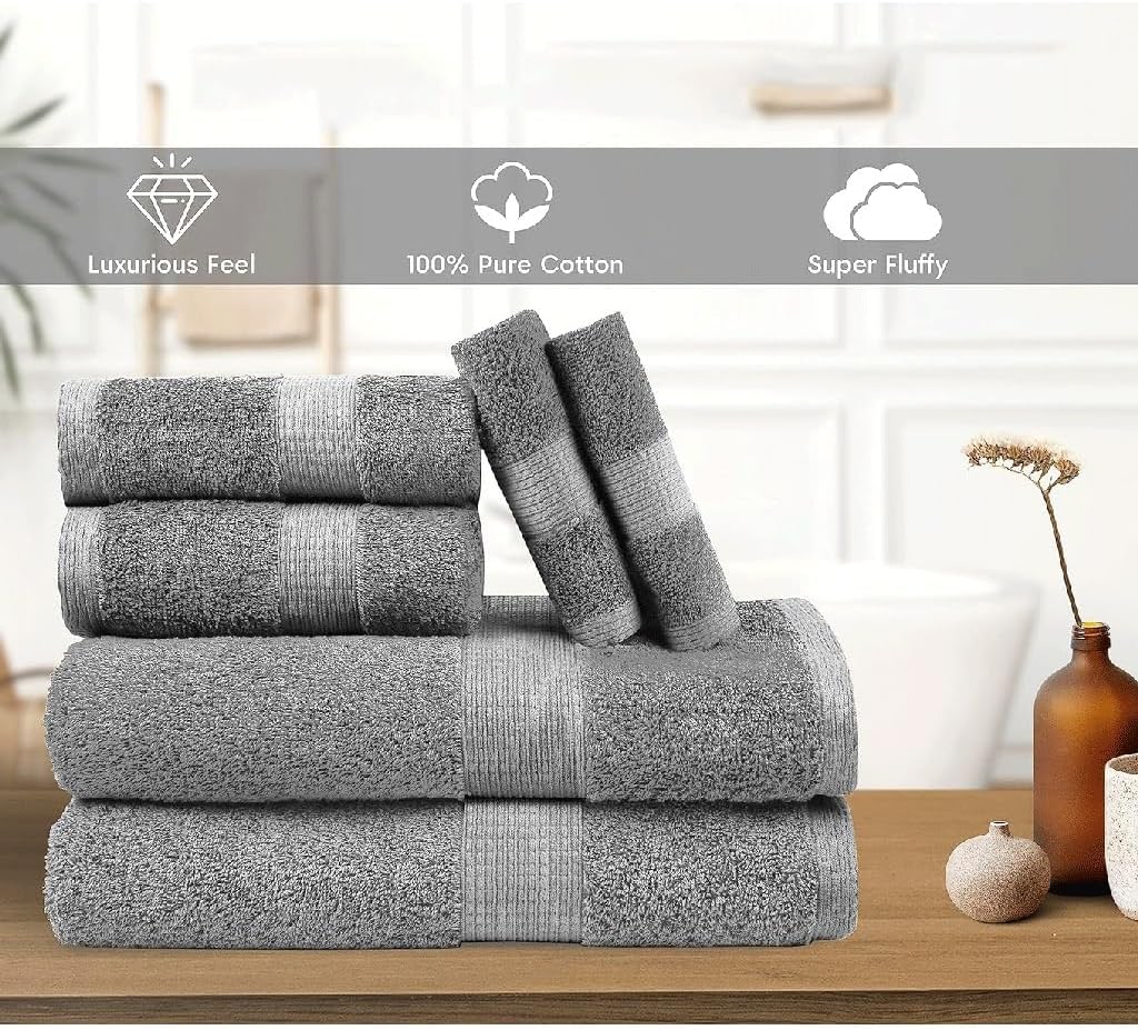 Bathroom Bath Towel Set Cotton 6 Piece Towel Set