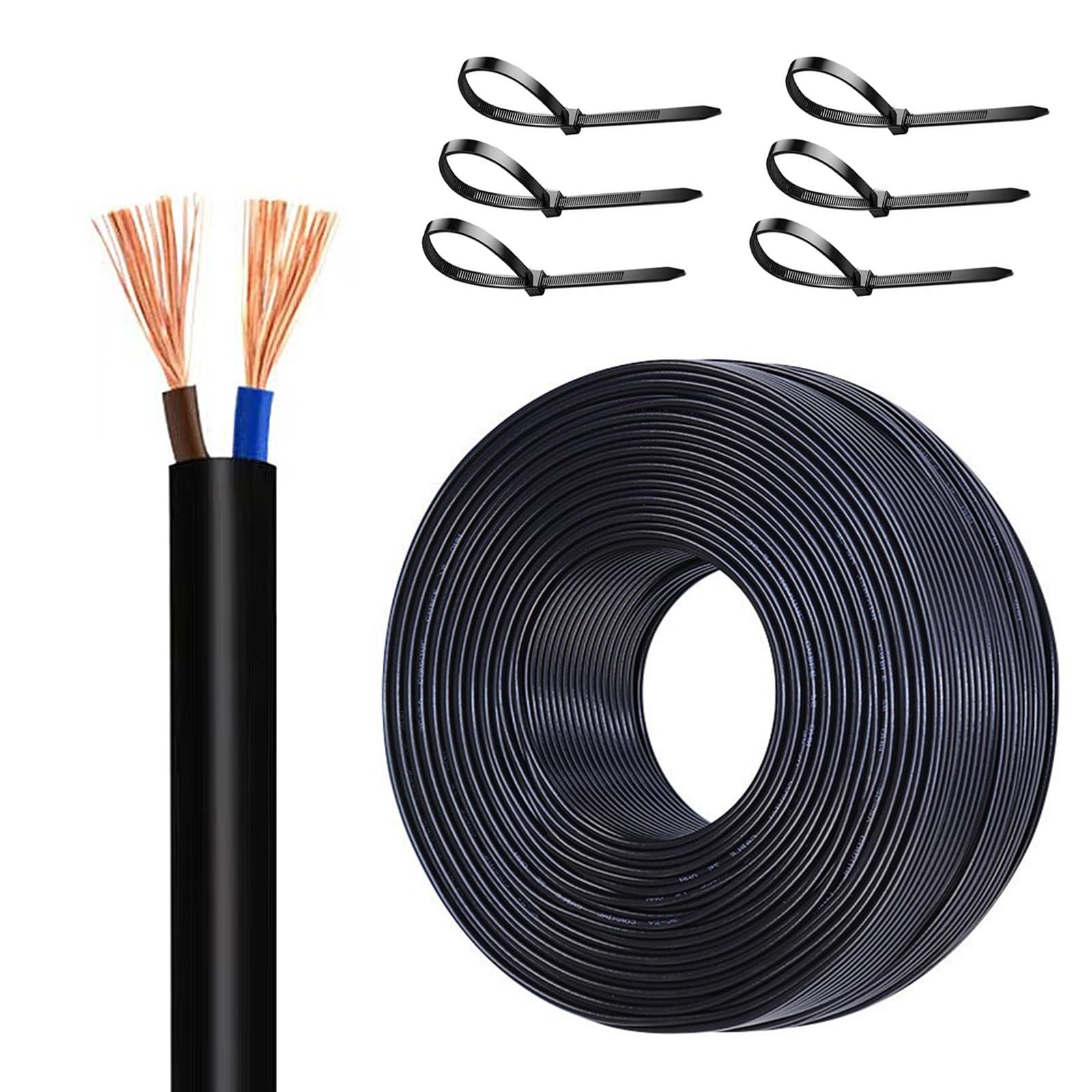 Cavo Elettrico Flessibile Da 1/1,5/2,5/4/6 Mm² Filo Di Rame A 2 Nuclei - Cavo Di Alimentazione Impermeabile A Lunga Durata Resistente All'olio, 90 M for Progetti Di Costruzione(1mm²)