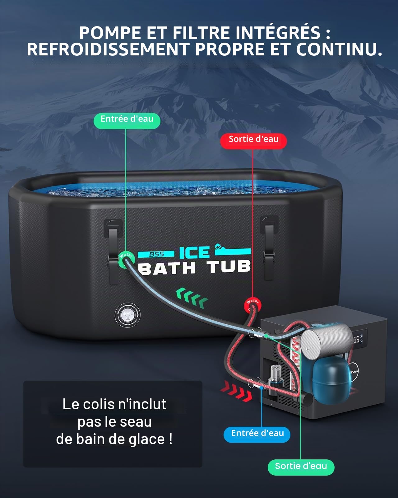 BAOSHISHAN Refroidisseur d'eau pour bain de glace 1/3 HP, plage de réglage de température 0-50 °C, avec filtre et pompe intégrés