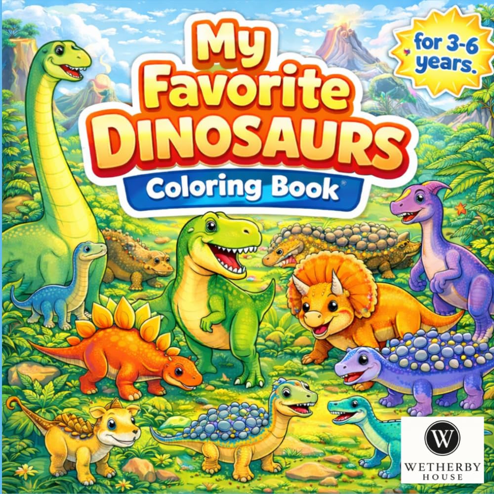 My Favorite Book of Dinosaurs: Fun and Easy Coloring Pages for Toddlers and Preschool Kids Ages 3-6