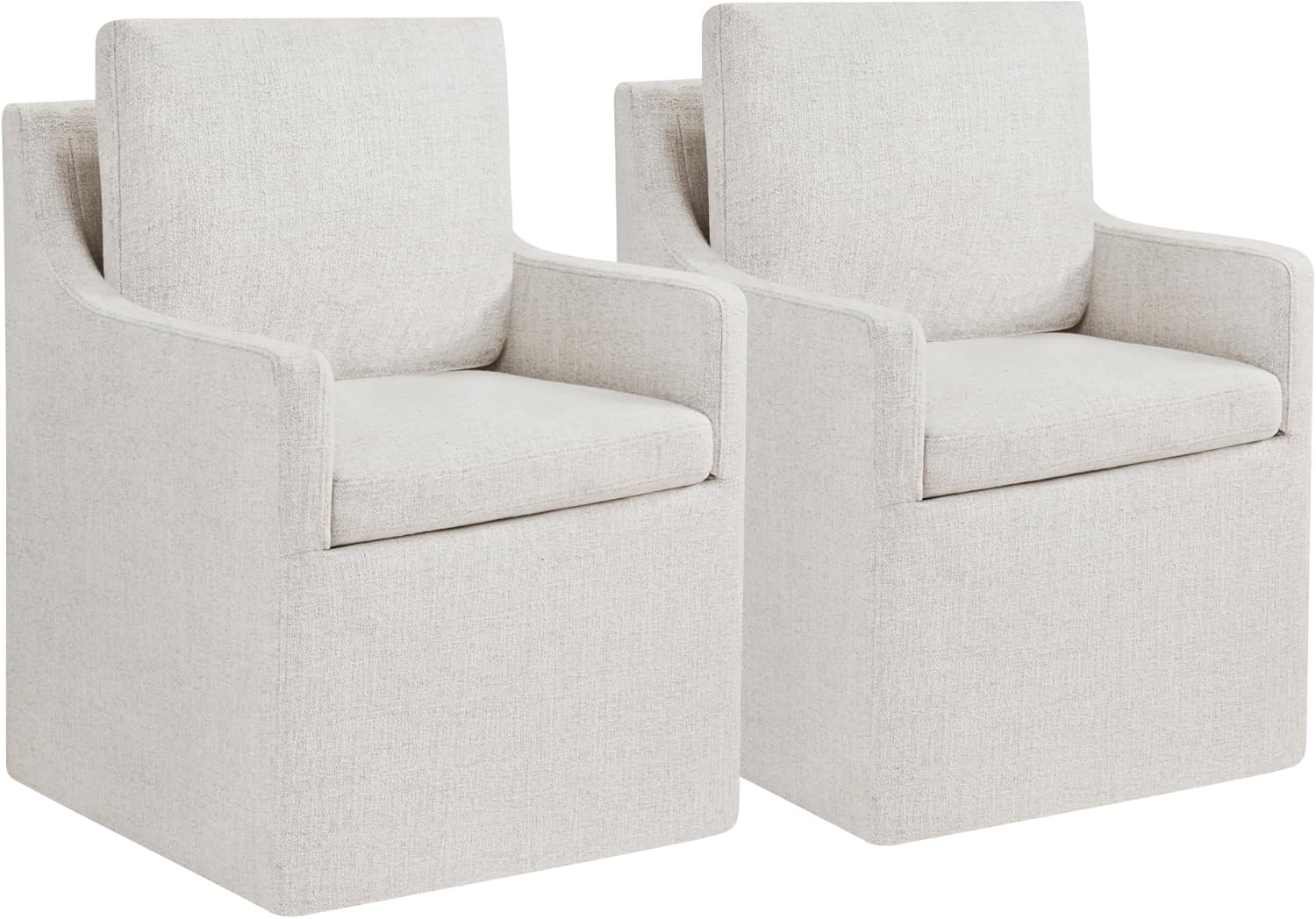 Upholstered Dining Chairs with Casters Easy Assembly Modern Accent Armchair with Rollers for Diningroom Bedroom Livingroom Reading Room,Linen,2 Boxs Linen(easy Assembly)