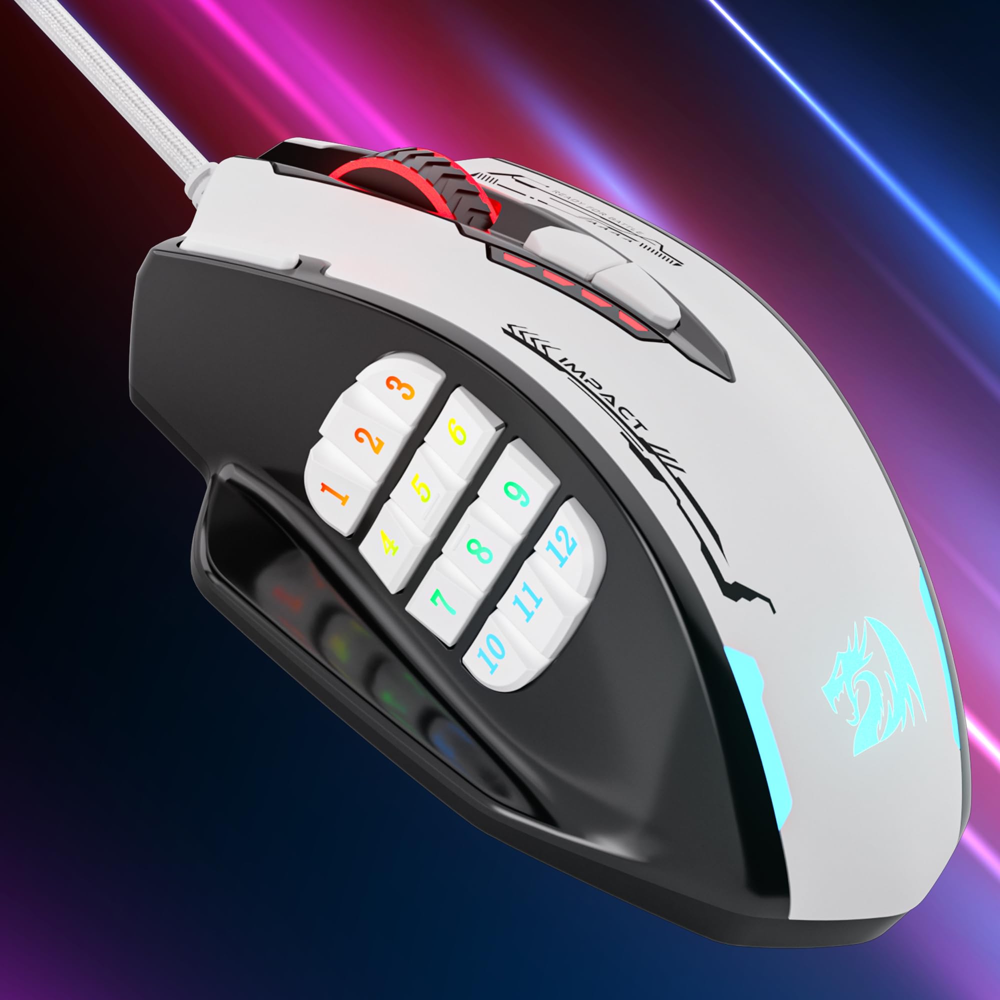 Redragon M908WB Souris Gaming MMO Filaire 24000 DPI Blanche