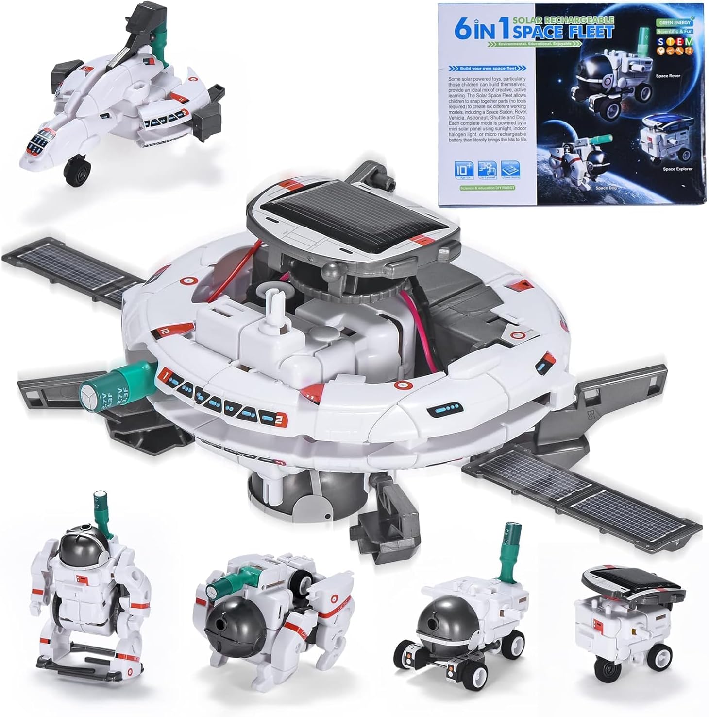 Elecart Stem Educational 6 in 1 Solar Robot Toy DIY Kit Build Your Own Robot with Solar Panel & Battery Power Birthday Idea Gifts Toy for 9 10 11 12 Years Old Boy
