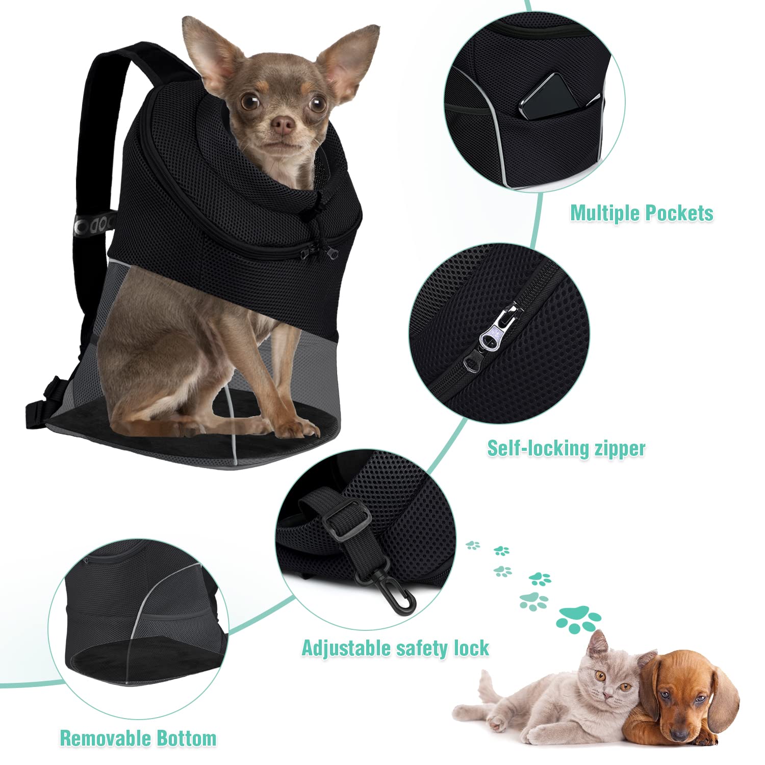 YUDODO Dog Carrier Backpack Pet Dog Carrier Front Pack Breathable Head