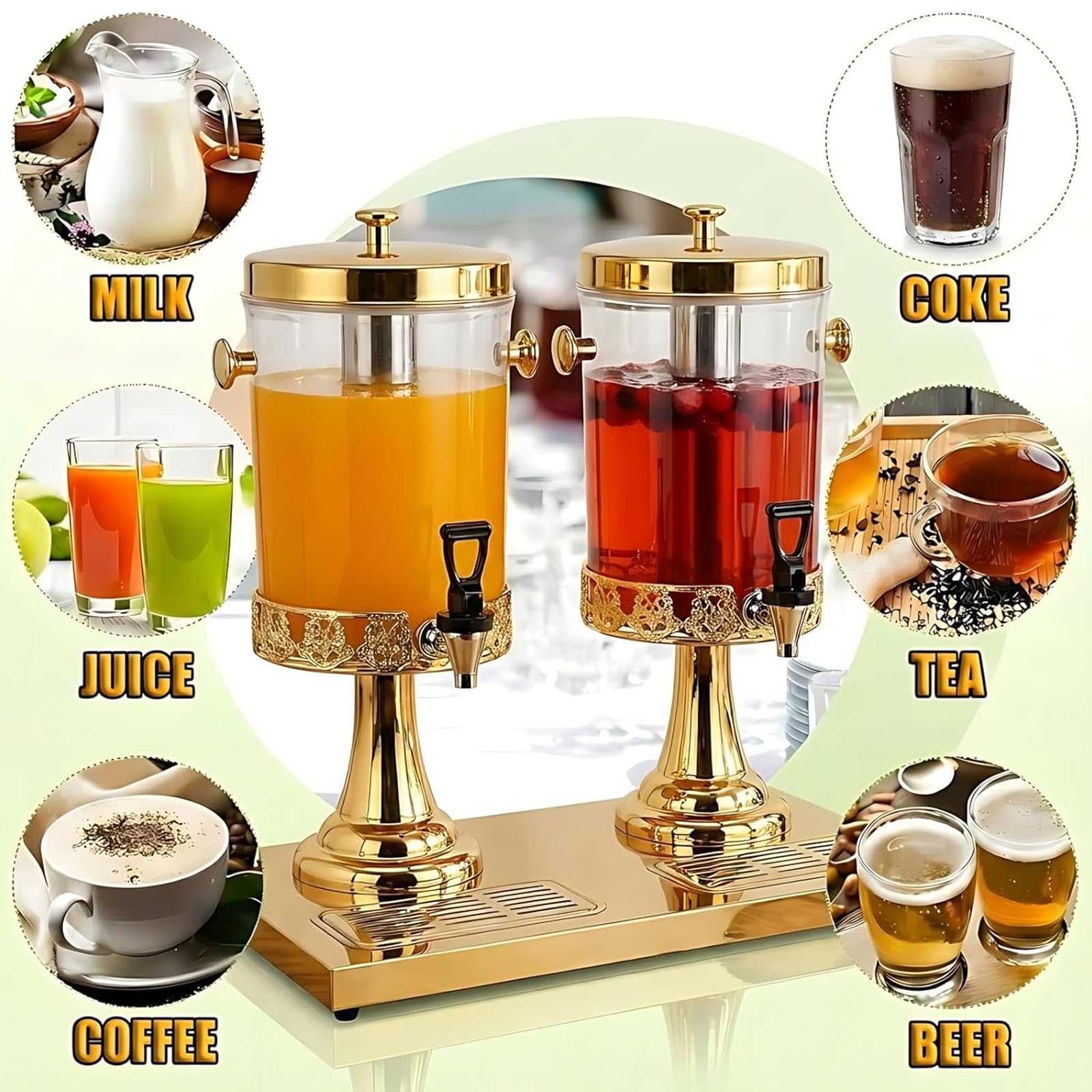 Distributore di bevande con rubinetto, dispenser per succhi caldi e freddi, con nucleo centrale e vassoio antigoccia, per feste, buffet, caffetterie, case