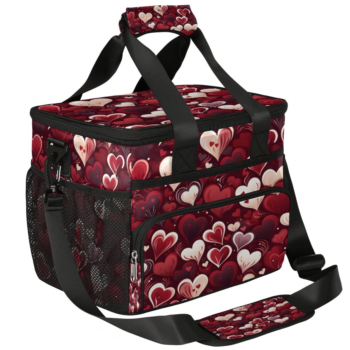 Insulated Picnic Backpack Lunch Box for Women Men Picnic Basket Tote Lunch Bag Picnic Bag Portable Lunch Bags for Picnic, Beach, Work, Trip,Office, Camp Valentine's Day Red Love