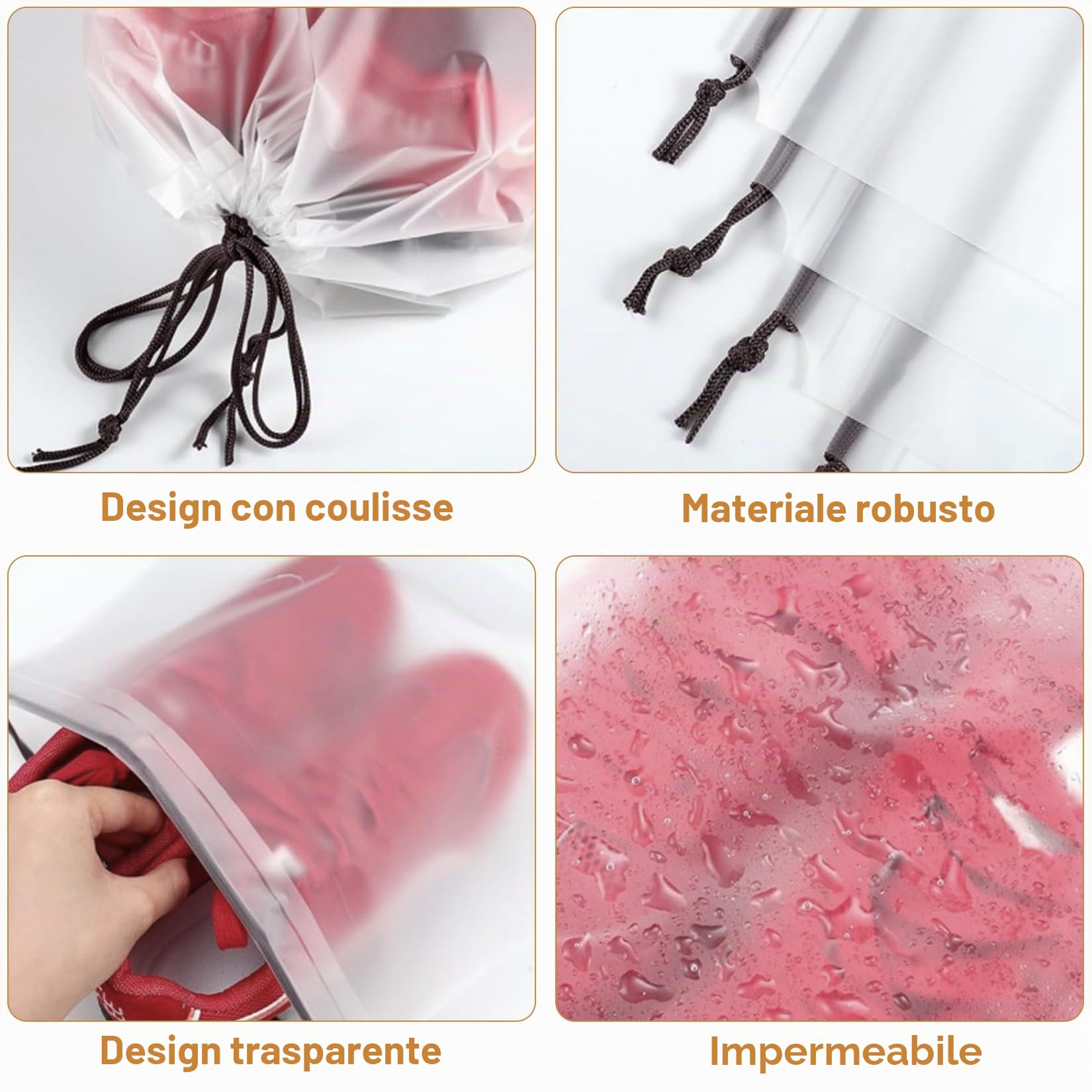 8 Pz Sacca Porta Scarpe da Viaggio, Sacchetti Porta Scarpe Impermeabili per Viaggio, Sacchetti per Scarpes, Sacca Scarpes con cordino per viaggio, vestiti, riporre (35x45 cm)