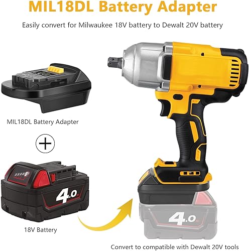 Miniatura 3 de KUNLUN MIL18DL - Convertidor de batería para Milwaukee a Dewalt adaptador de batería convierte para Milwaukee M18 batería de 18 V a batería Dewalt
