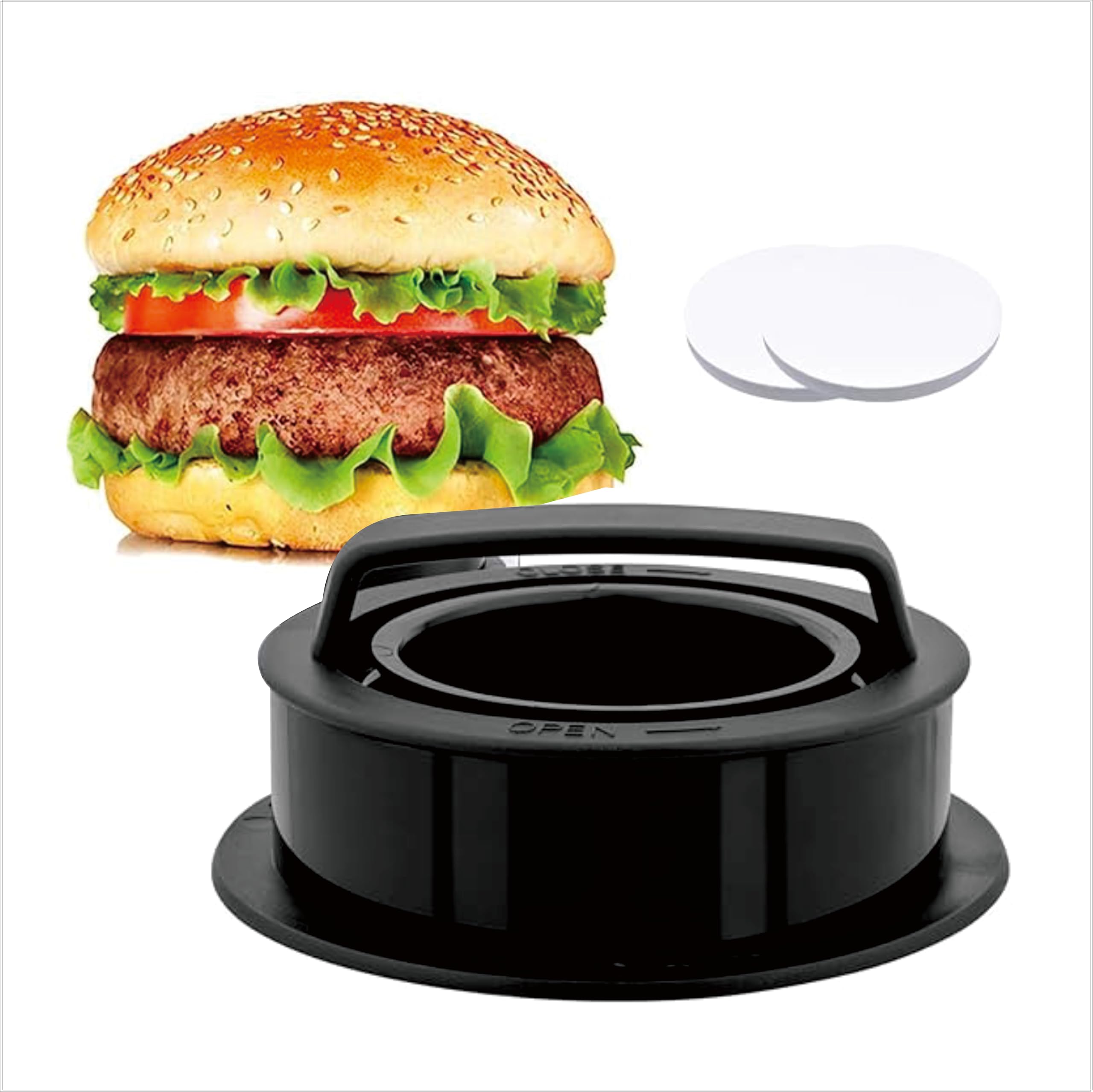3 in 1 Non-Stick Burger Press Maker, Heavy Duty Hamburger Patty Mold with 200 Patty Papers, Barbecue Grilling Cooking Accessories Kit