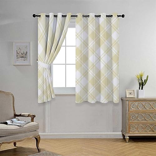 Cortinas De Cocina Modernas - Paneles de cortina de puerta a cuadros beige de 55 pulgadas de ancho por 72 pulgadas de largo, 2 paneles