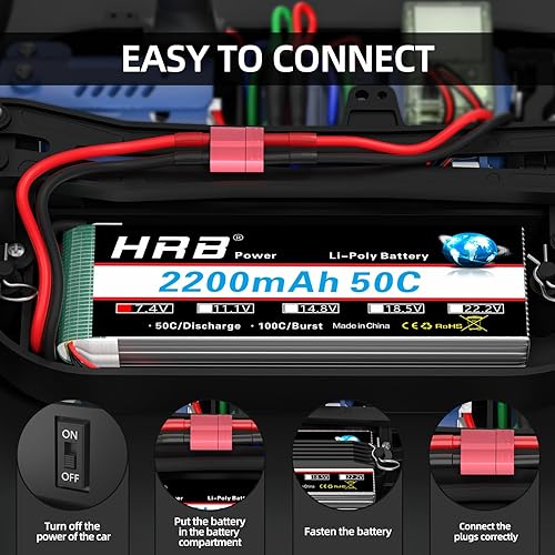Miniatura 6 de HRB 2S 2200mAh 50C Shorty Lipo Batería 7.4V RC Lipo Batería Compatible con RC Car RC Avión RC Camión RC Barco (2 paquetes)