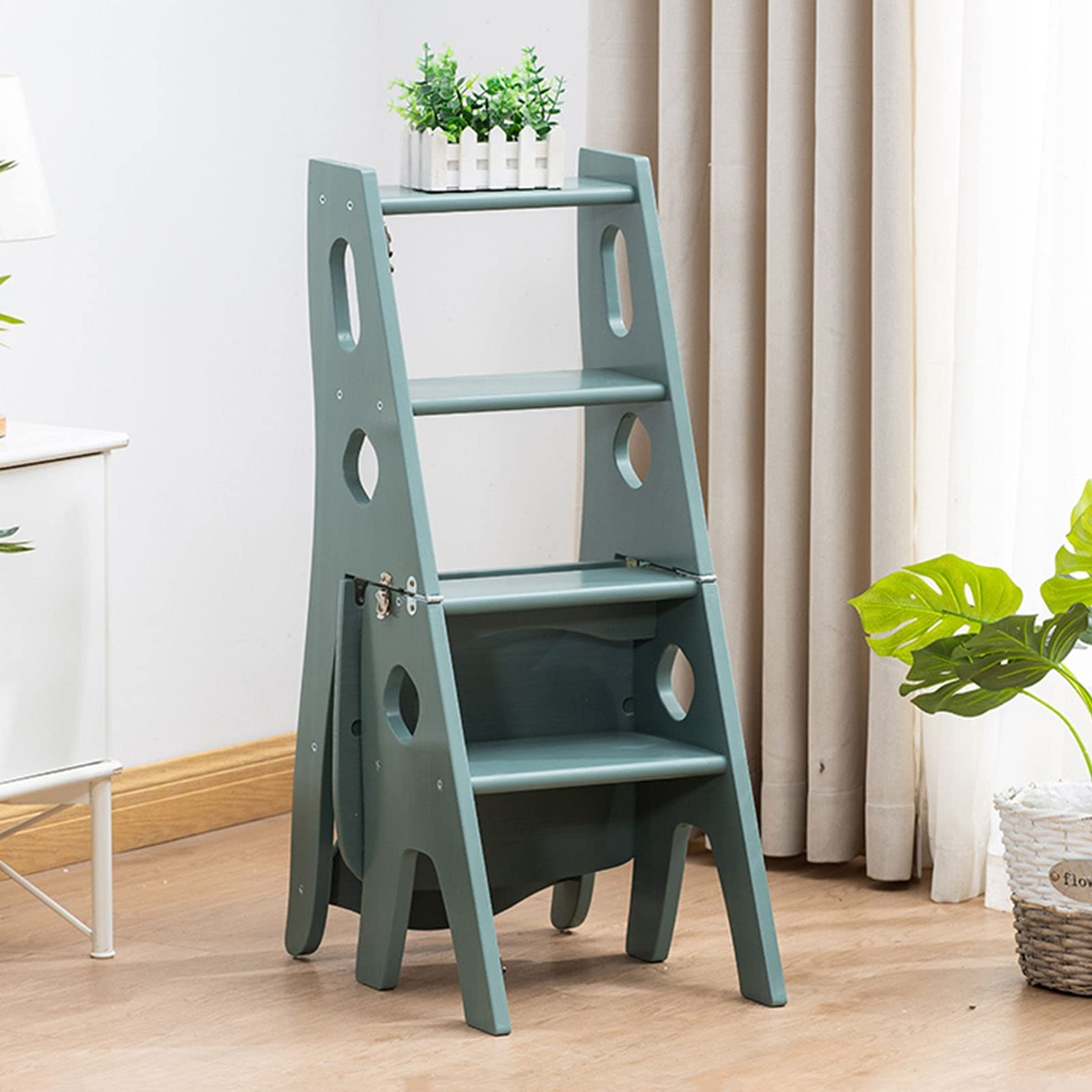 Tabouret échelle en bois 4 marches escabeau chaise étagère plante