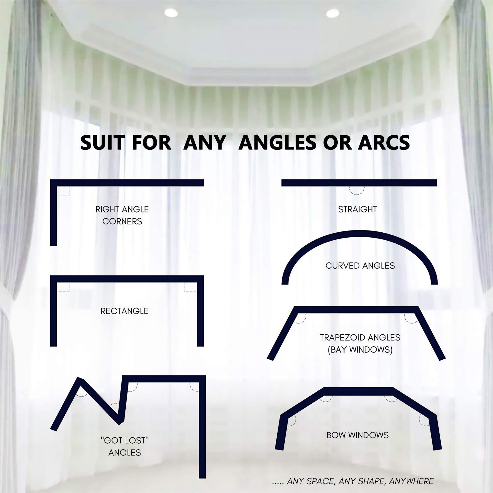 Ceiling Curtain Track, Flexible Bendable Drop Sliding Ceiling Curtain