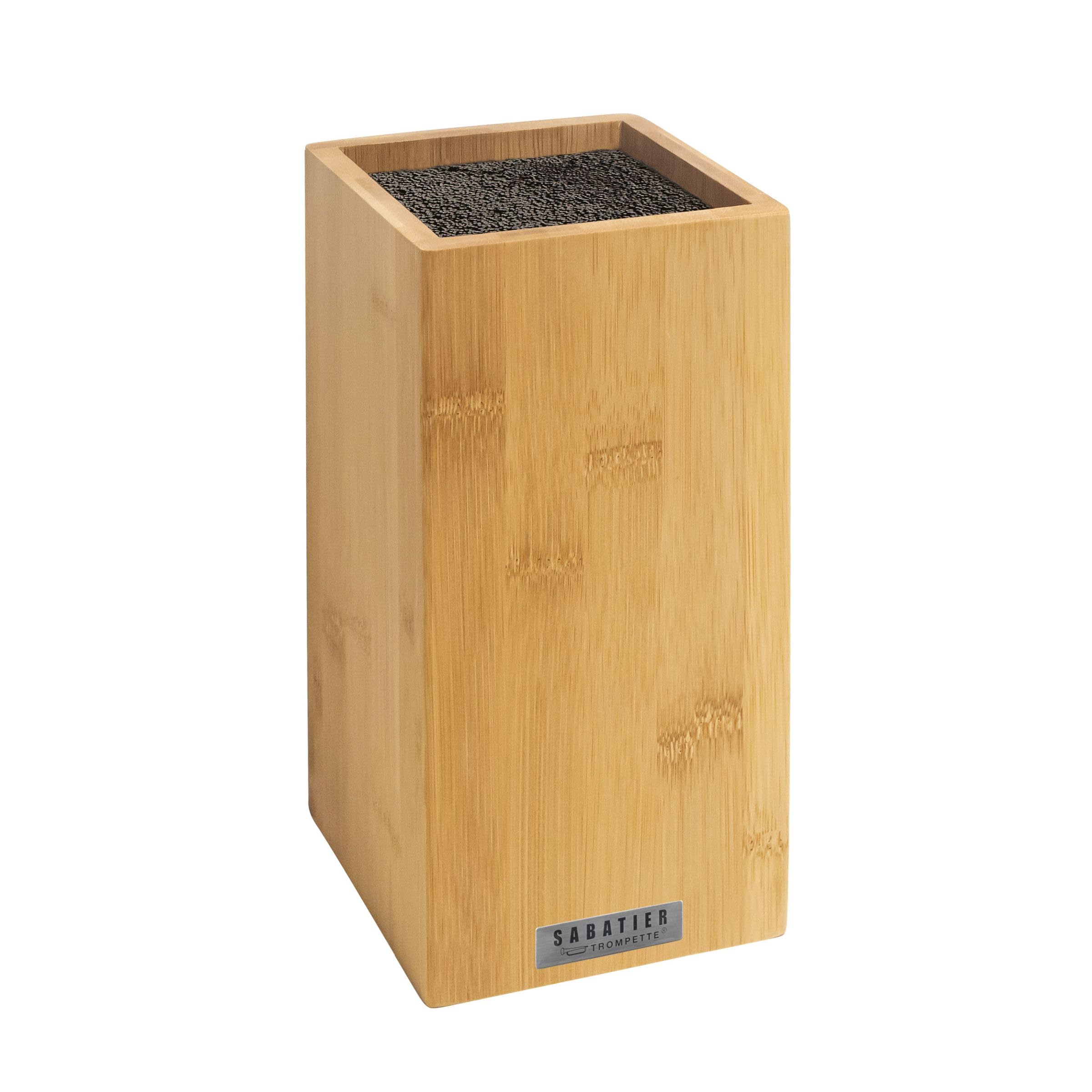 SABATIER TROMPETTE - Bloc tiges spaghetti Bambou avec 4 couteaux de cuisine : Office, 2 Chefs, Santoku - Carbon - Acier 5Cr15MoV finition martelée manche POM avec 3 rivets inox - 26 x 15.5 cm - Inox