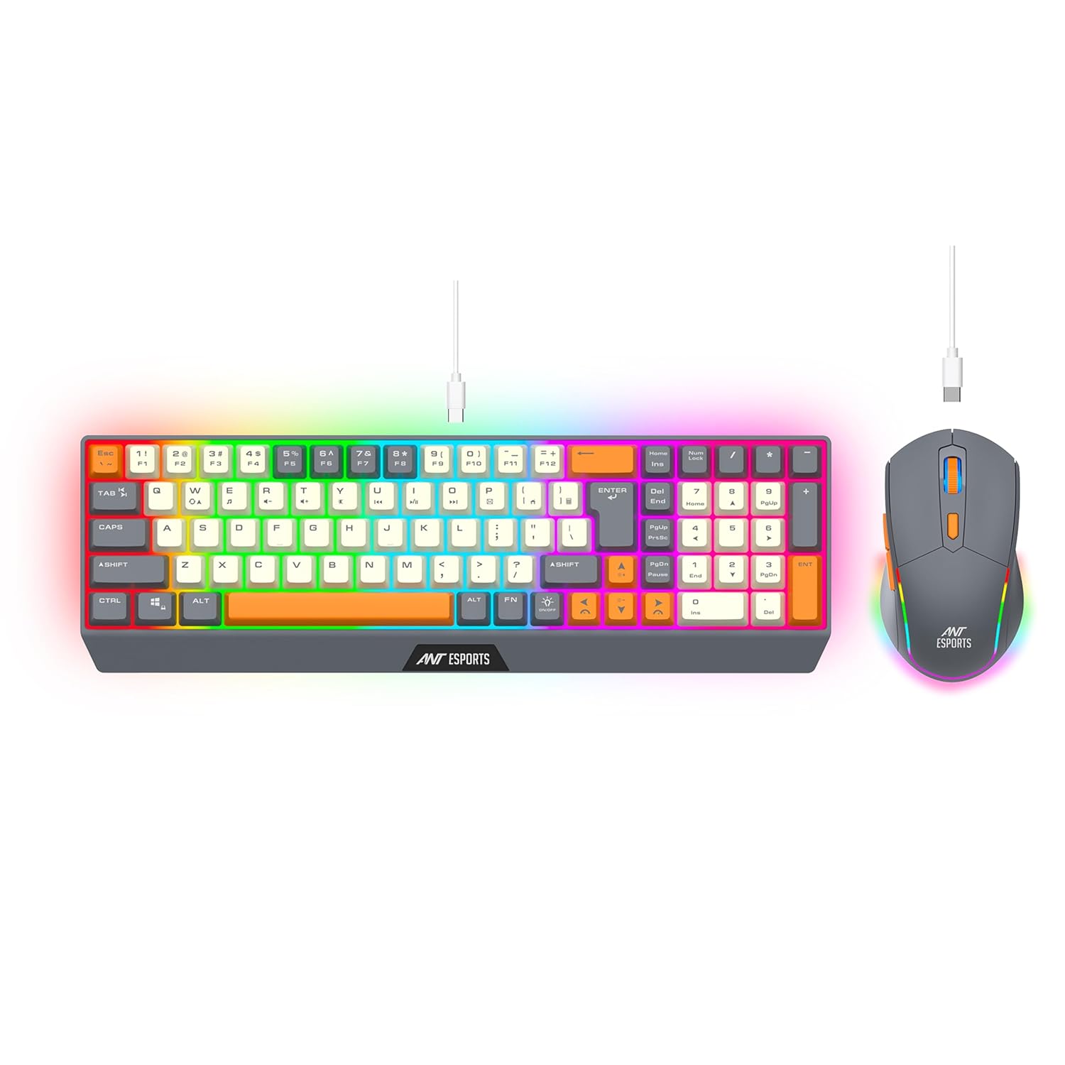 Ant Esports KM590 Pro Wireless Gaming Keyboard and Mouse Combo – 2.4GHz, RGB Rainbow LED, Rechargeable, 85 Keys Membrane Keyboard, 6-Button Wireless Mouse with USB Type-C Cable_ Grey-Orange- Beige Ant Esports KM590 Pro Wireless Gaming Keyboard and Mouse Combo – 2.4GHz, RGB Rainbow LED, Rechargeable, 85 Keys Membrane Keyboard, 6-Button Wireless Mouse with USB Type-C Cable_ Grey-Orange- Beige