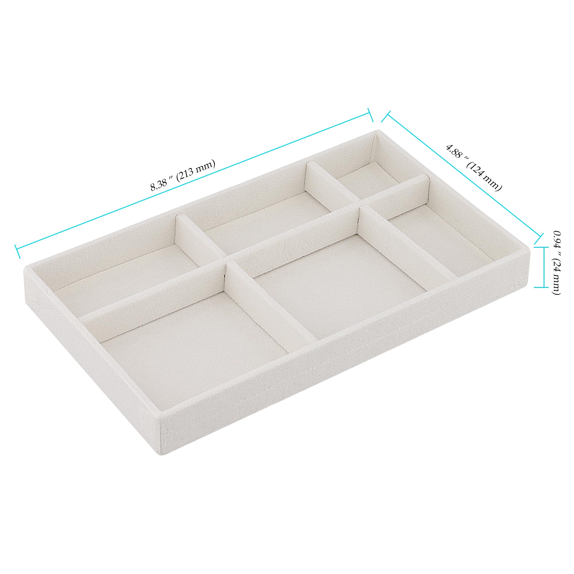 12 Stück Schmucktablett, Stapelbar Schmuck Organizer Schublade, Samt Schmuckaufbewahrung Einsatz für Halsketten Armbänder Ohrringe, Beige, 21,3 x 12,4 x 2,4 cm