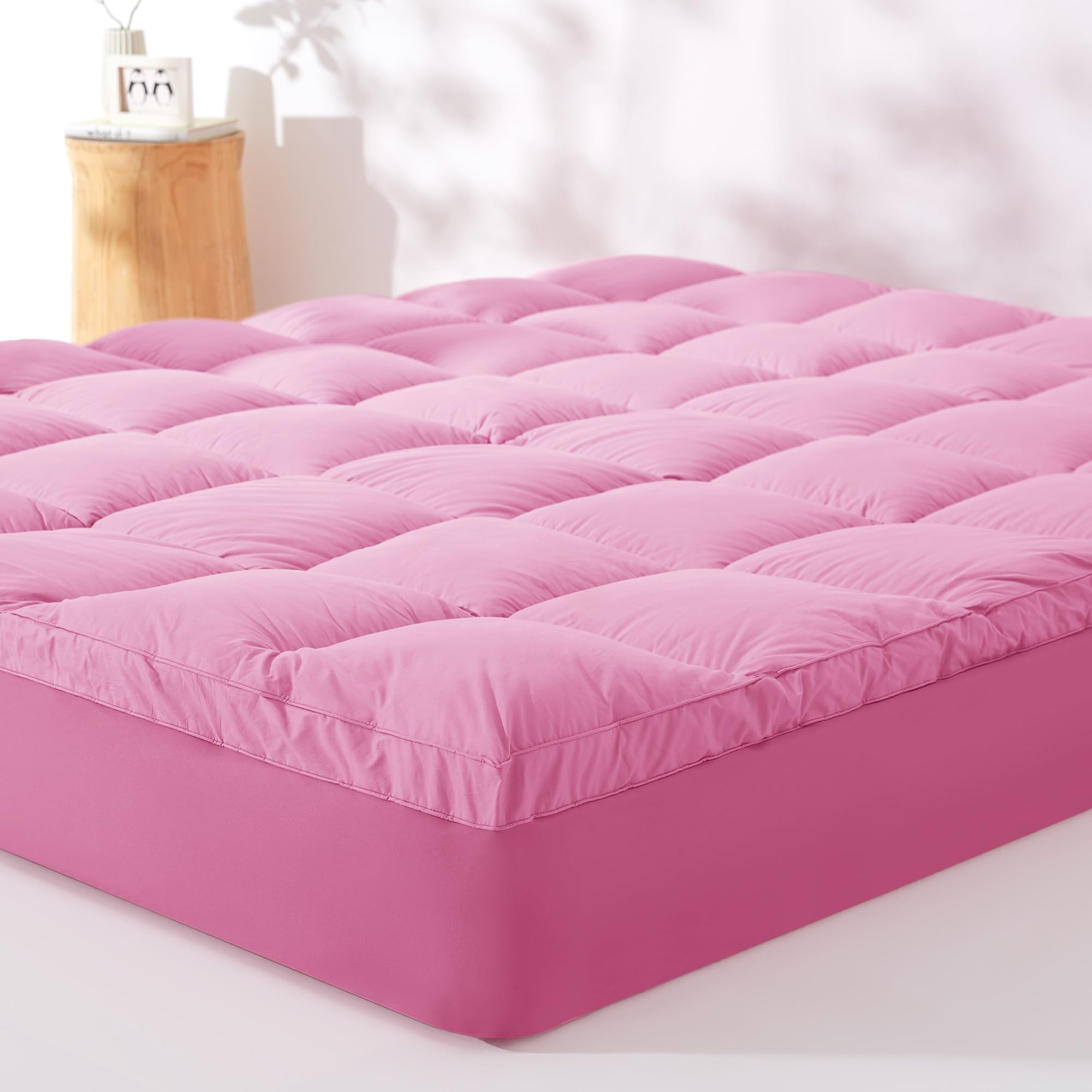 KÜB Topper rinfrescante per materasso Cal King, in cotone, con tasca profonda da 20-53 cm, imbottitura alternativa alla neve 3D, traspirante e soffice, per dormitorio universitario (rosa, California