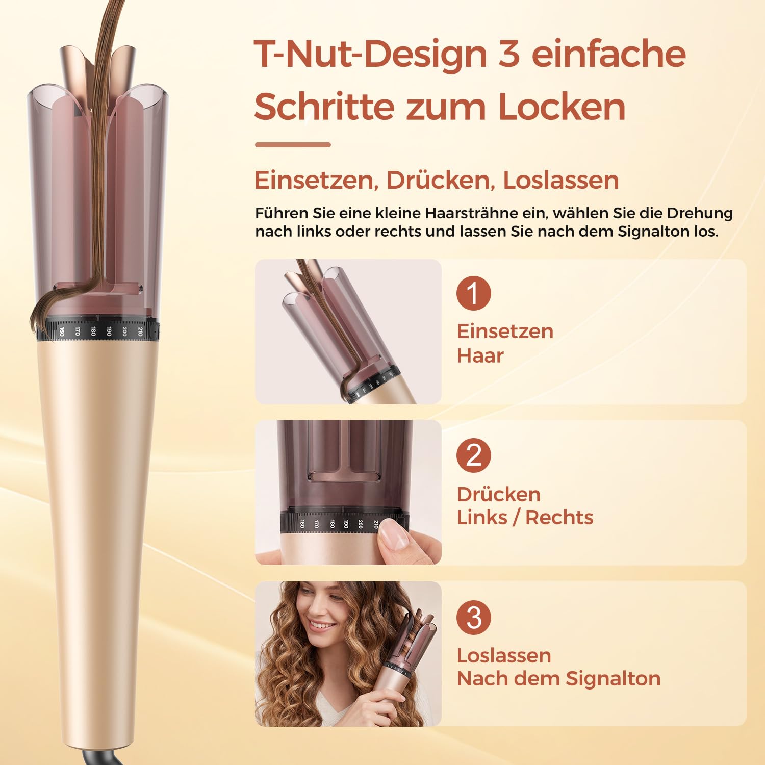 Lockenstab Automatischer 25mm,6 Temperaturen, Links-/Rechtslauf