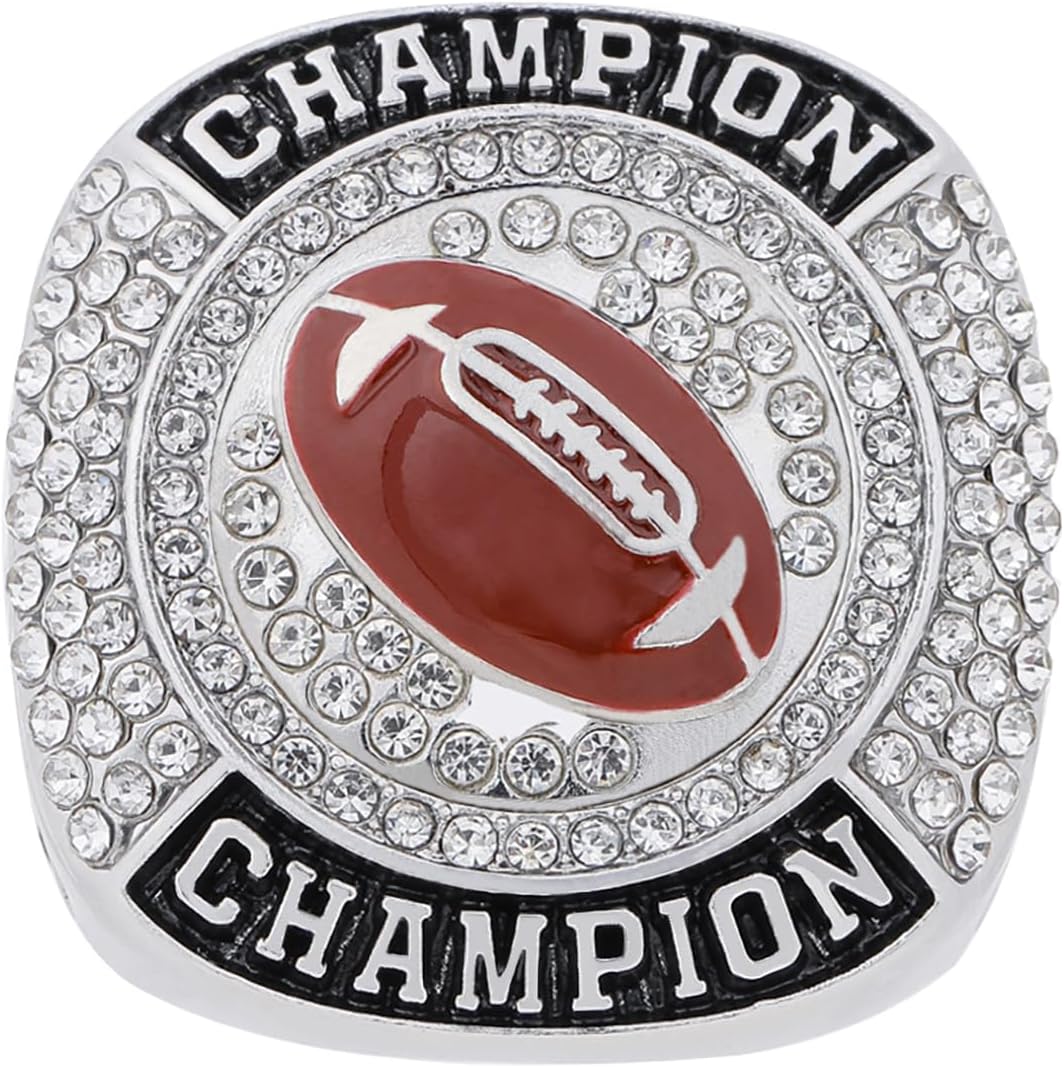 Size 8 to 14 Football Championship Rings Football Finalist Ring Sport Ball Award Gift for Tournament or League Champion Winner