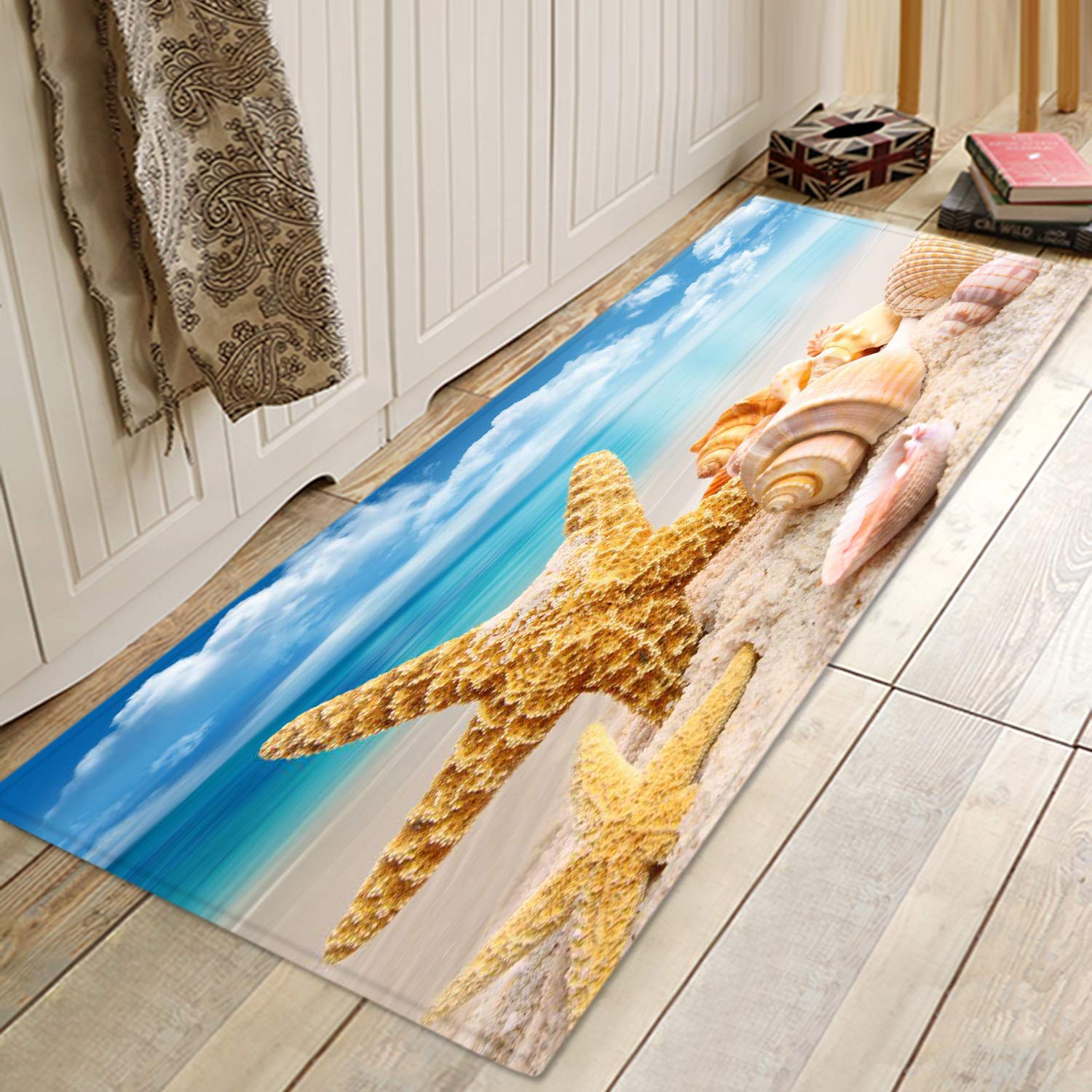 Absorbent Non-Slip Floor MATS in The Bathroom and Kitchen, Bright and Durable Flannel 3D-Printed Carpet in The Living Room, and 71x24 inches of Conch