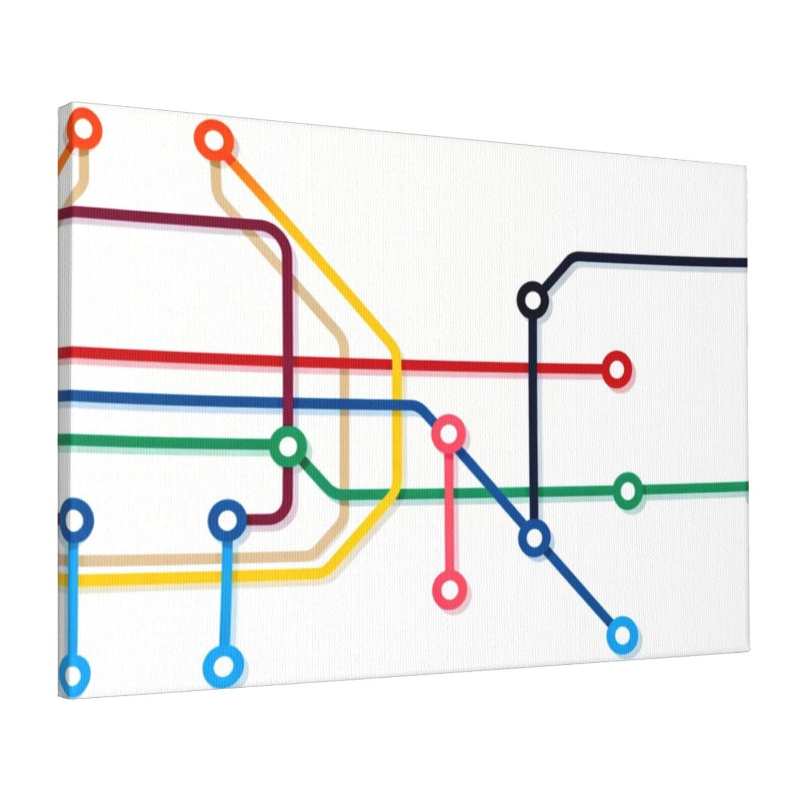CNTDBU Subway Map Lines Canvas Wall Art 16x24 Inch-Large Modern Painting Print for Living Room, Framed Ready to Hang Artwork for Bedroom