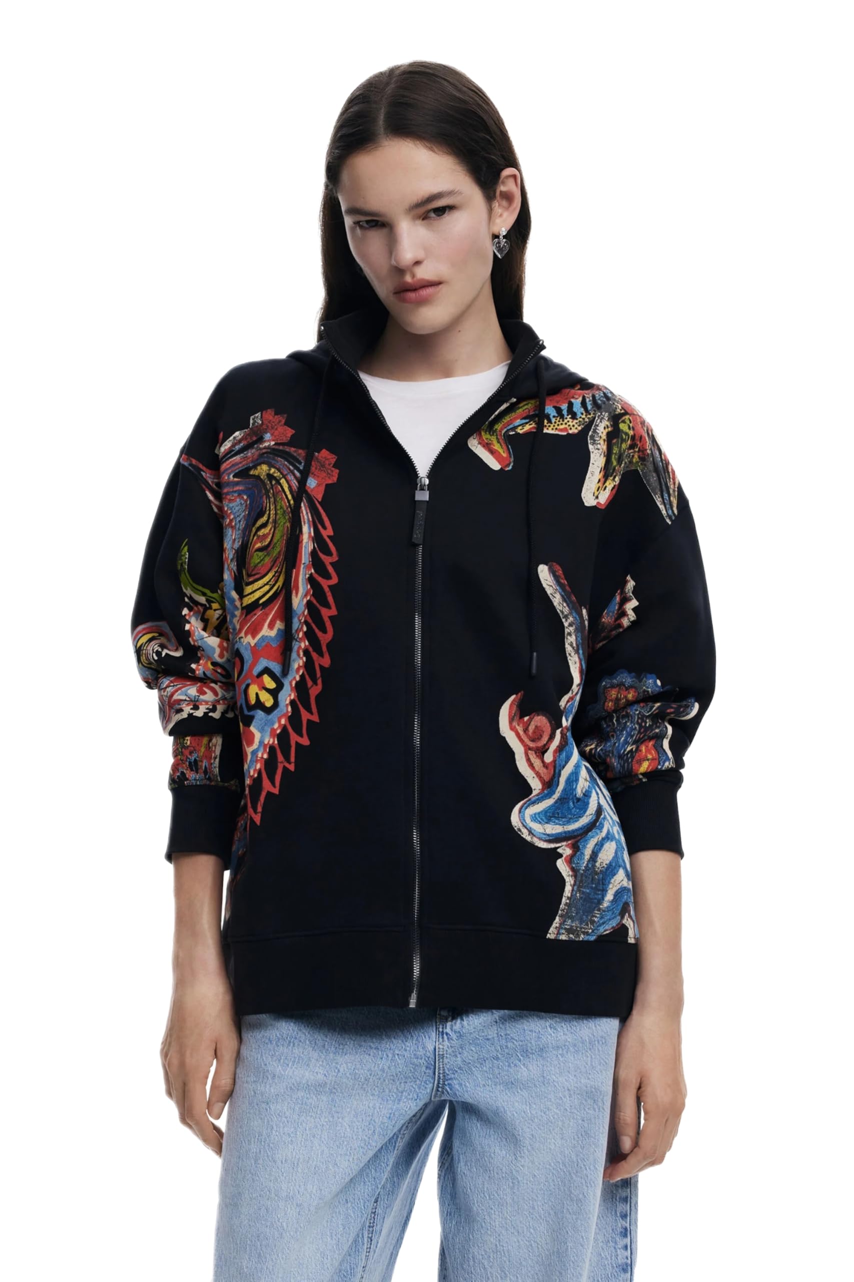 Desigual Melted Paisley Hoodie Designed by Mr. Christian Lacroix 25SWSK01 Black