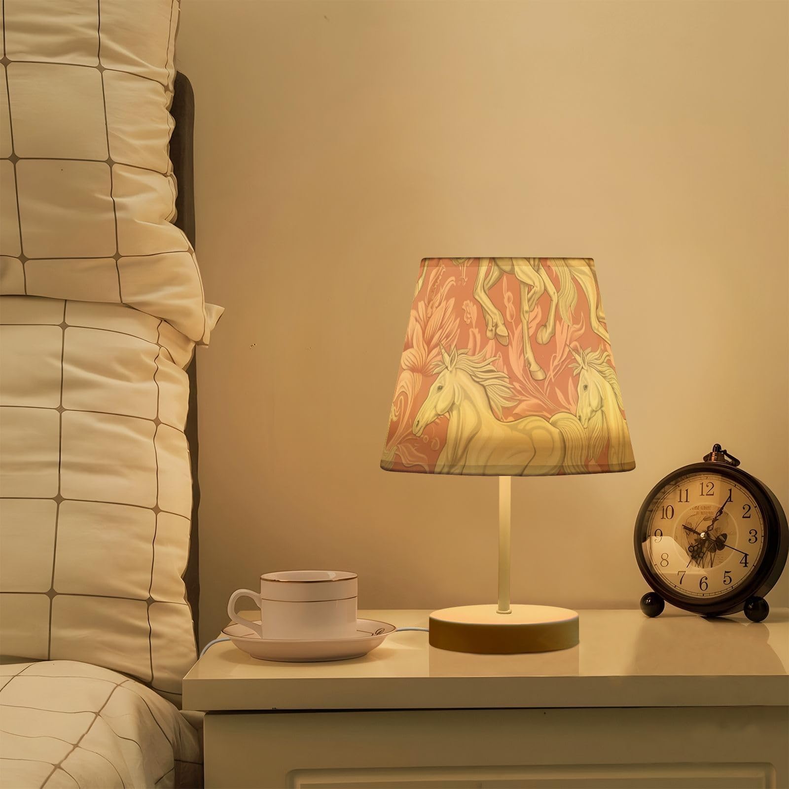 Mnsruu Lampe de chevet blanc cheval rose licorne lampe de table ampoules LED lampe de bureau abat-jour en tissu pour chambre à coucher salon taille M