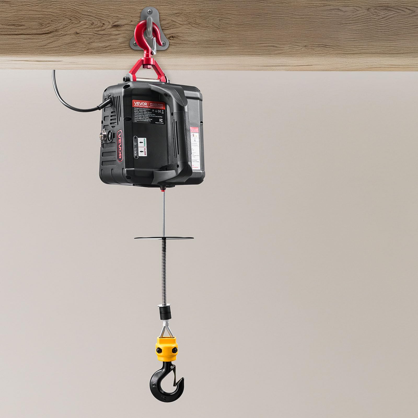 VEVOR Cabrestante Eléctrico 2 en 1, Capacidad de 500 kg, 1500 W, Altura de Elevación de 7,6 m, Velocidad de 5 m/min con Control Manual y Remoto por Cable, para Fábricas, Almacenes y Talleres