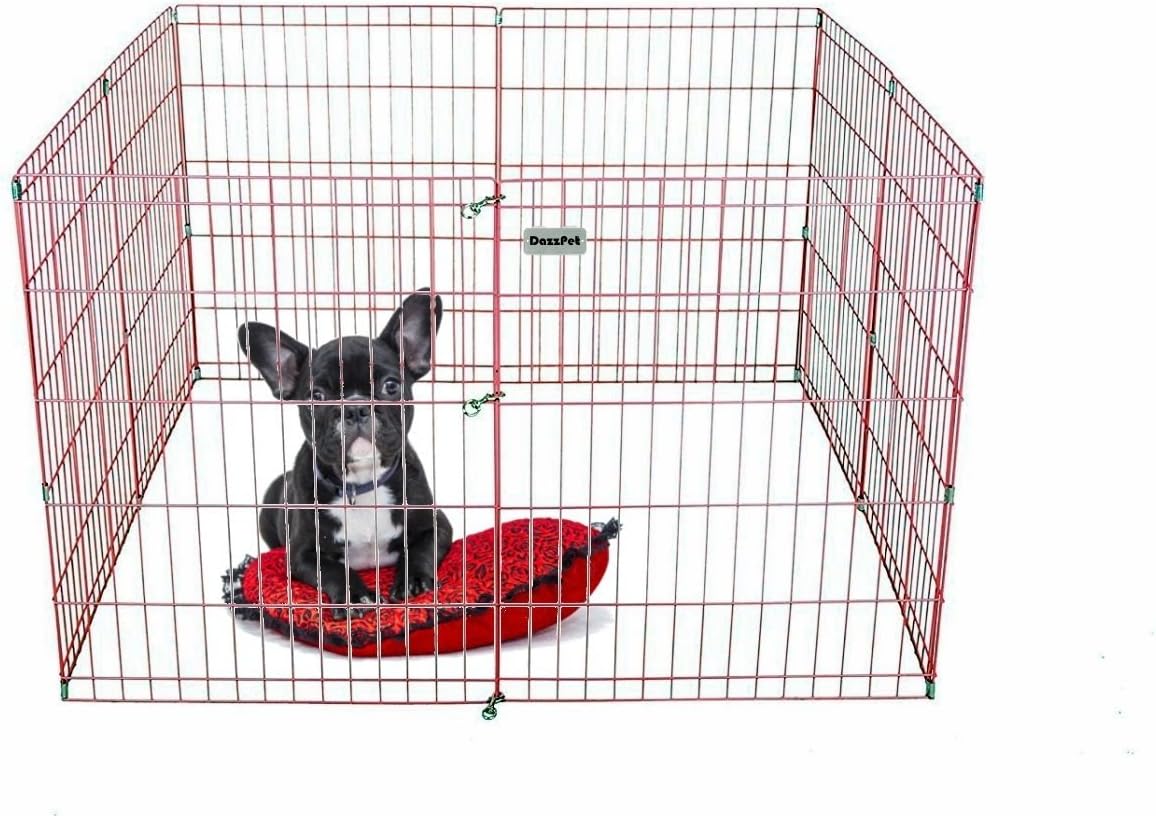 DazzPet Dog Pen Puppy Playpen | 30" Height Indoor Outdoor Exercise Outside Play Yard | Pet Small Animal Puppies Portable Foldable Fence Enclosures | 8 Panel Metal Wire, Pink
