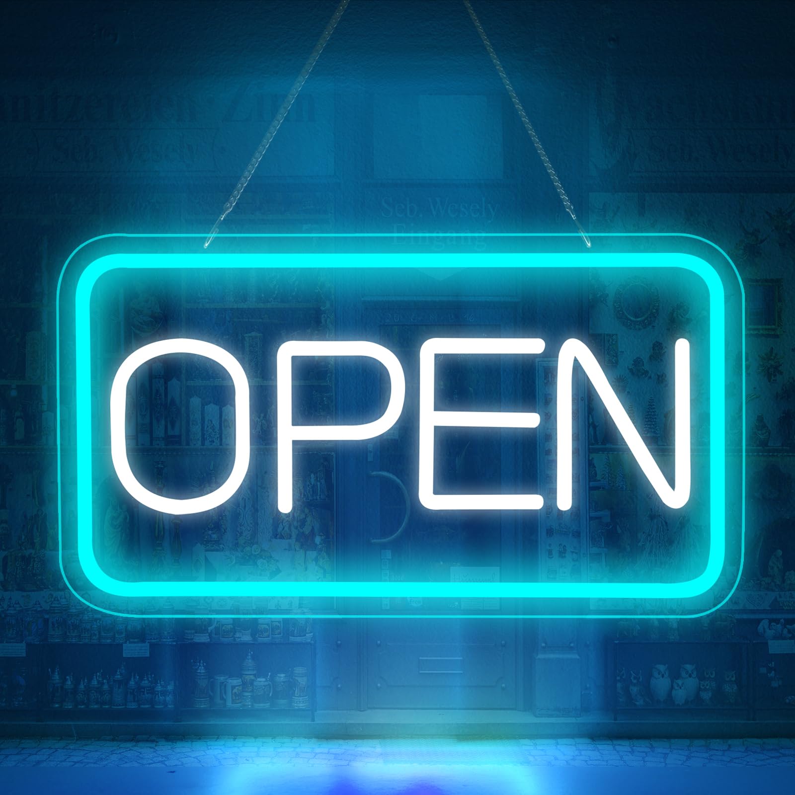 Rdutuok Led Neon Open for Business,42 x 22cm Light Up Open Advertisement Board Electric Display Powered by USB Adjustable Bright for Stores Window(Blue and White Horizontal) — image 1