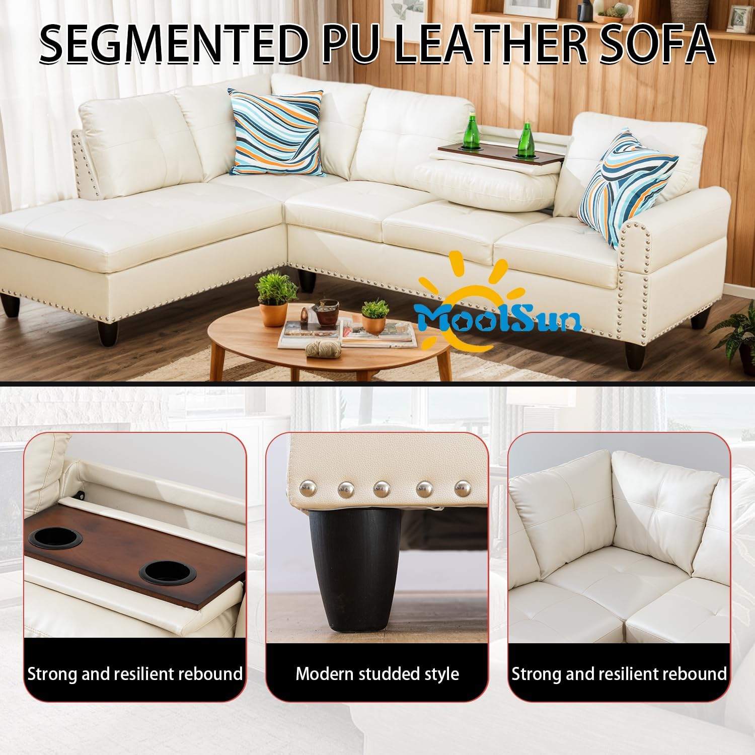 L-Shaped Combination Sofa Set, Luxurious Synthetic Leather Living Room Sofa, Suitable for Living Rooms, Bedrooms, Apartments, and Offices