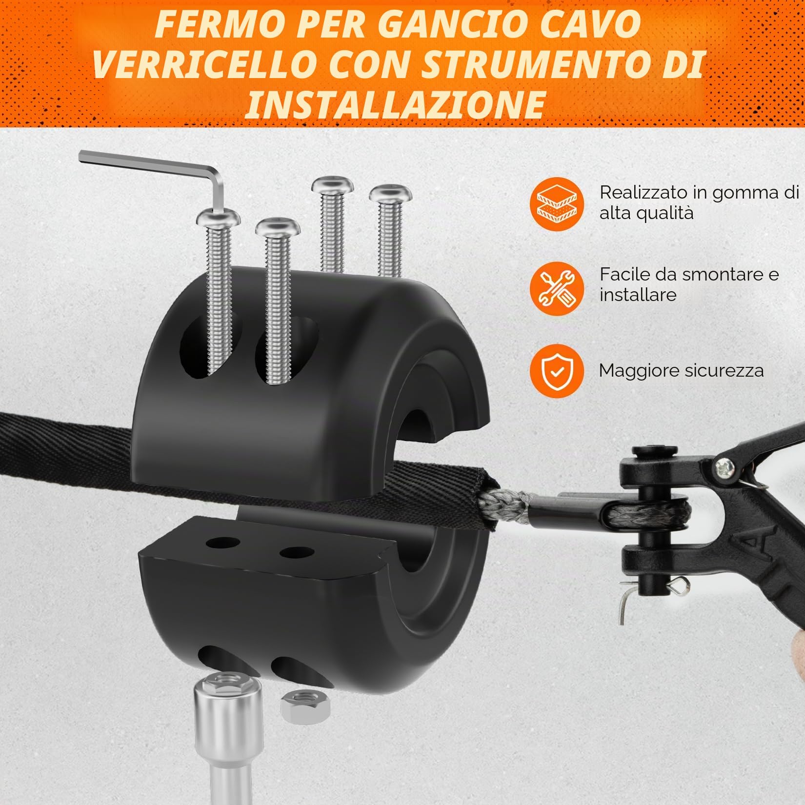 SHALL Cinghie e corde di traino, Corda sintetica per verricello lunga 1/4" X 50 ft (7,6 mm X 15 m), 5 ton (10.000 lb), con copertura protettiva, gancio per verricello forgiato e cinghia di sicurezza