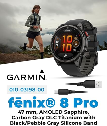 Miniatura 2 de Wearable4U Garmin Fenix 8 Pro - Reloj inteligente multideporte GPS premium de 47mm AMOLED, tecnología inReach, zafiro, titanio DLC gris carbón