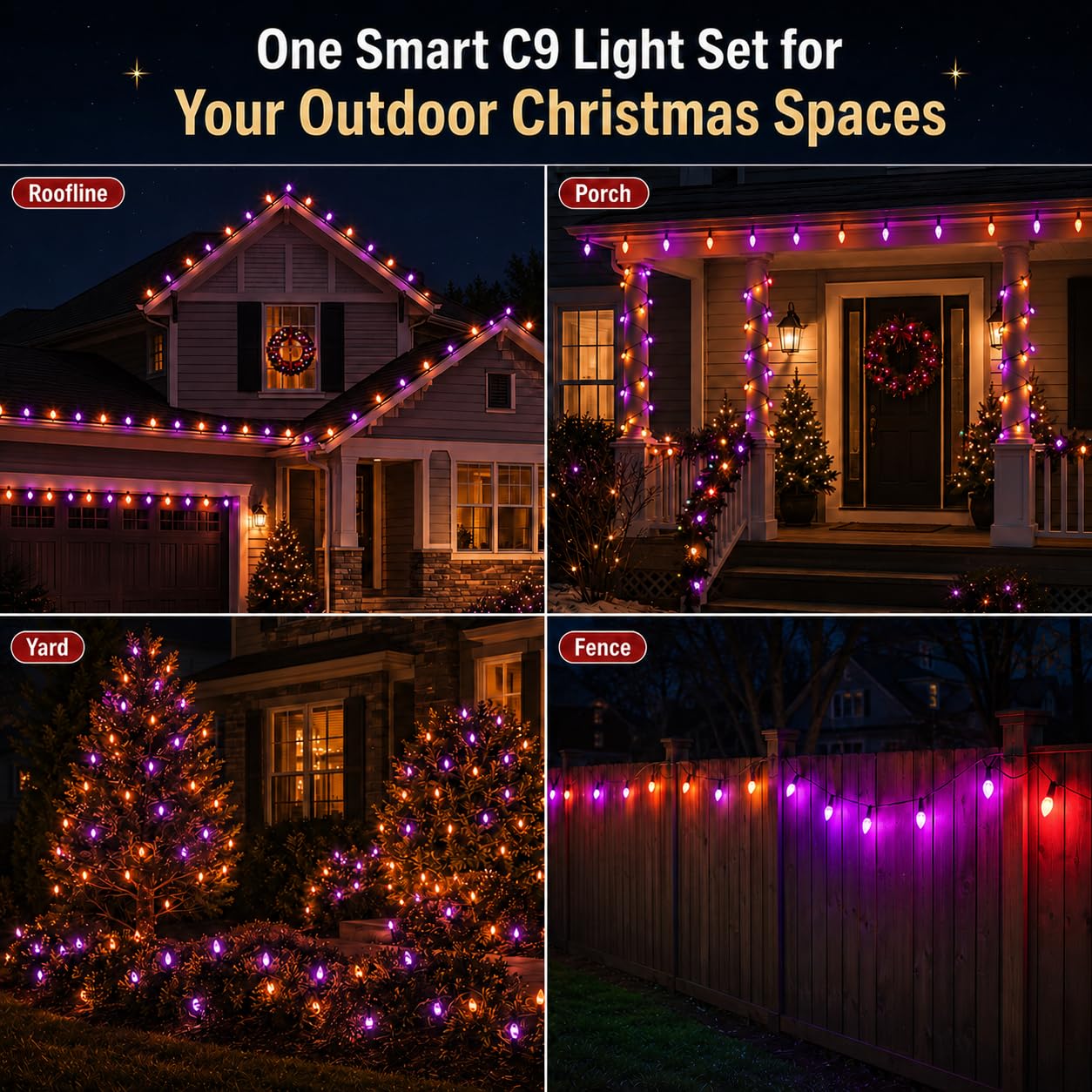 Smart C9 - Luci natalizie a LED per esterni, 30 m, 150 LED, controllo APP, 105 modalità preimpostate, sincronizzazione musica, dimmerabile, impermeabile IP65, luci di Natale collegabili per cortile