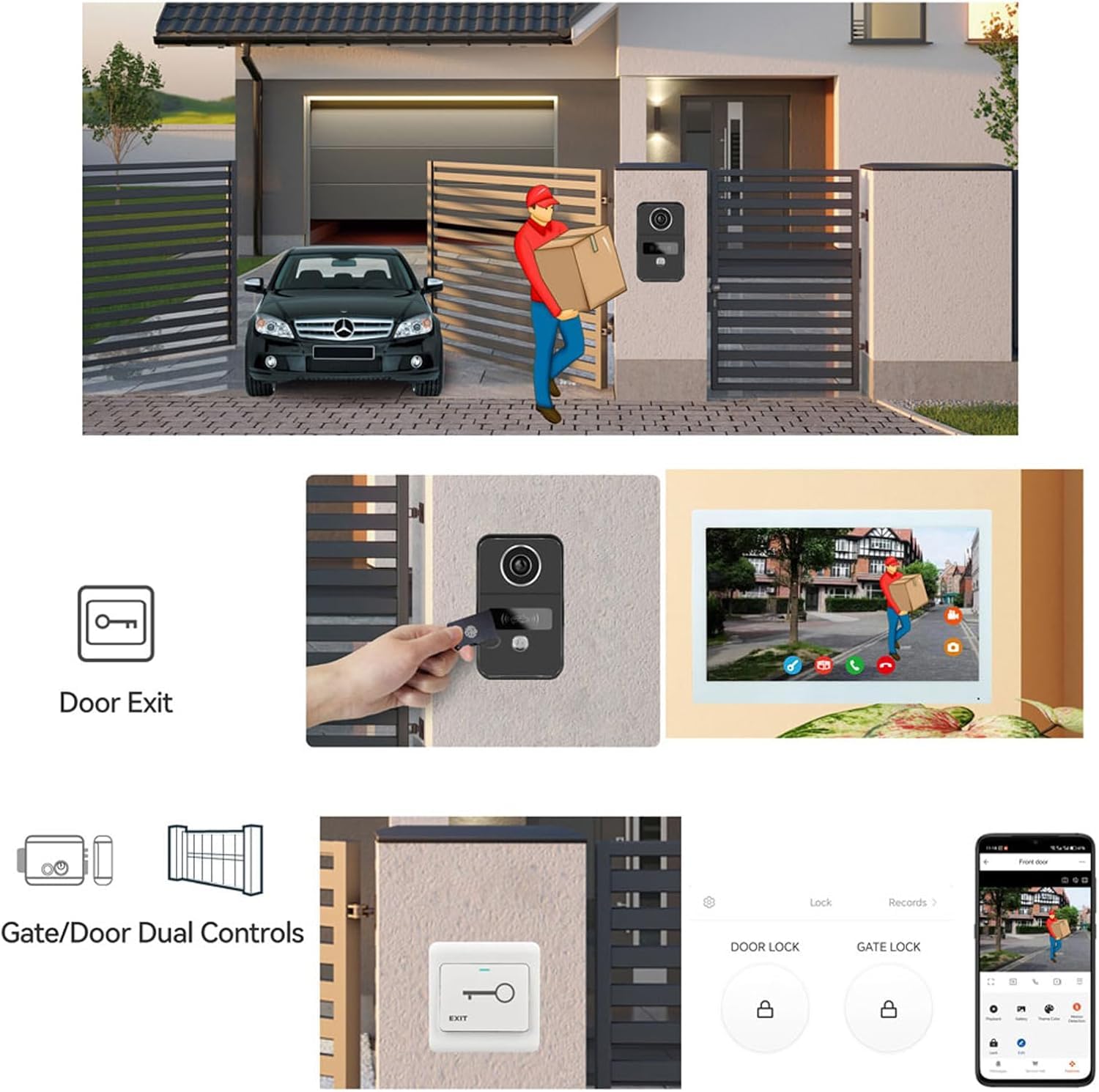 Tuya - Videocitofono cablato, 17,8 cm, videocitofono, videocitofono, videocamera per campanello, kit di videocitofono WiFi intelligente per casa e appartamento (2 campanelli + 2 monitor)