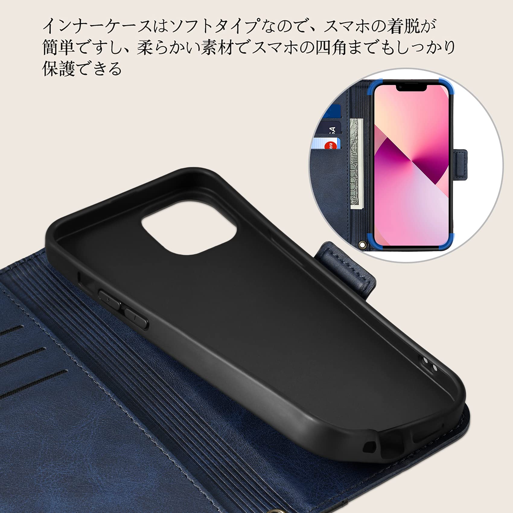 Amazon.co.jp: Rssviss iPhone 13 手帳型ケース - カード収納 スタンド