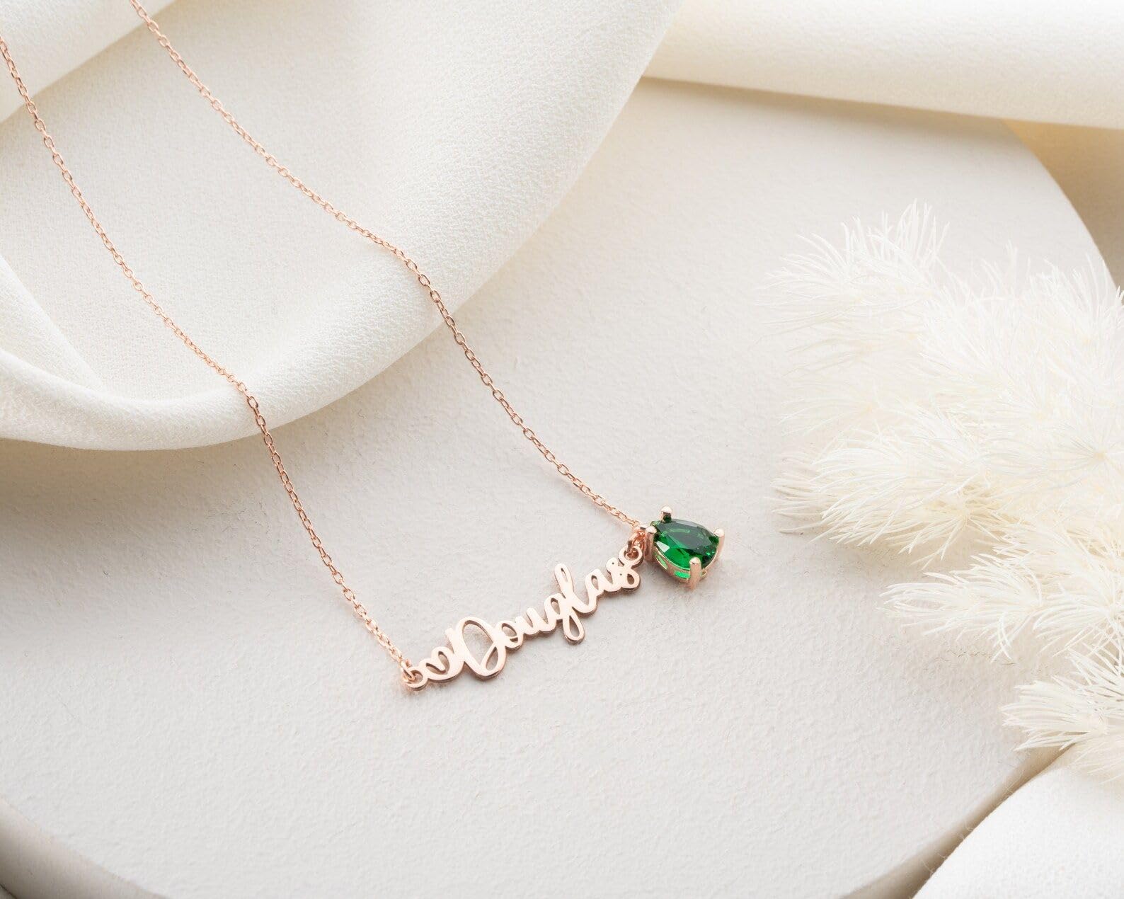 Nome e collana con pietra portafortuna personalizzato con nome Festa della Mamma Natale anniversario compleanno, Design minimalista