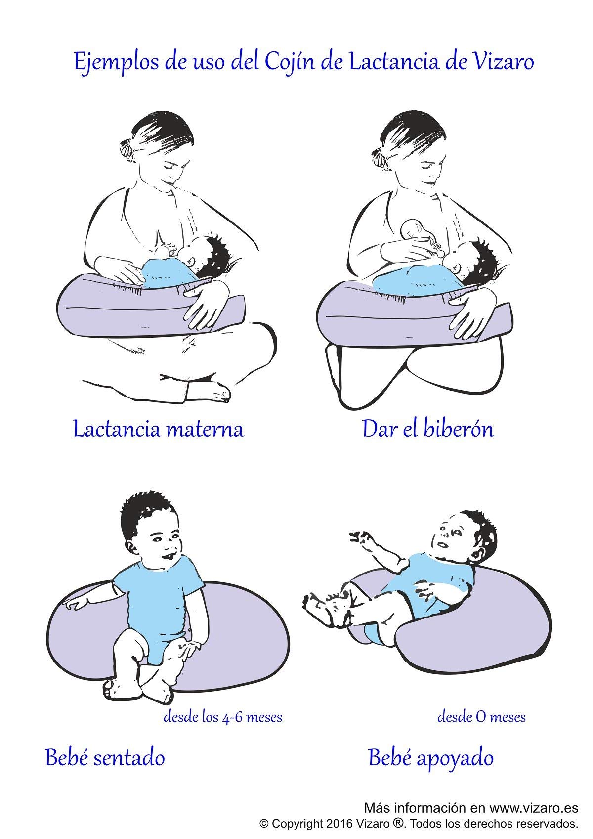 Vizaro - Cojín de Lactancia Bebé 100% Algodón Ergonómico, Cómodo y muy Adaptable - Funda LAVABLE - Hecho UE, OekoTex - Líneas