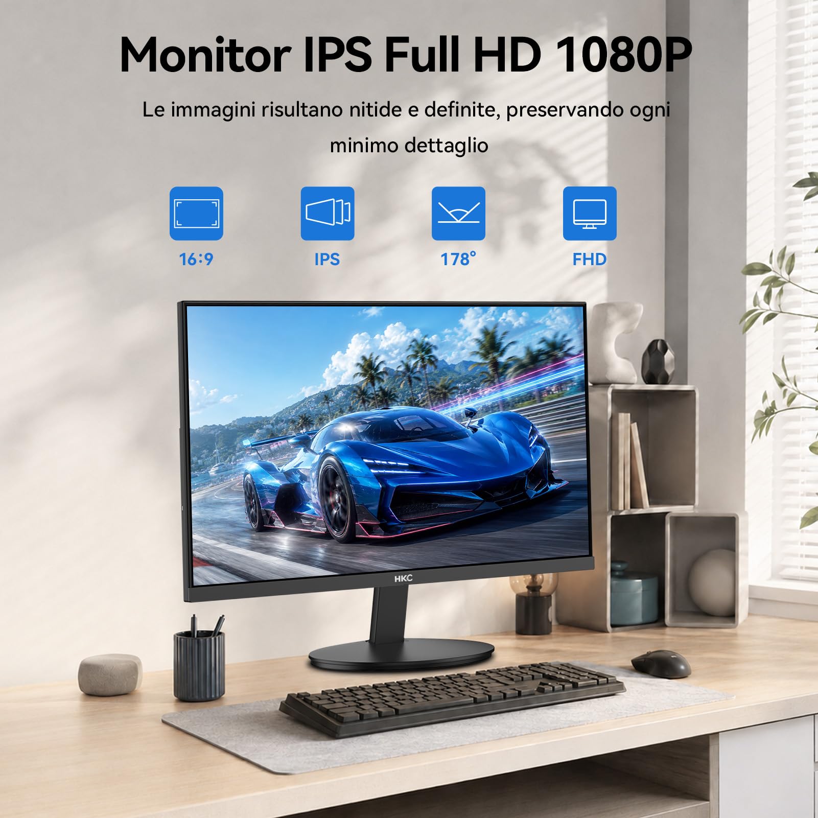 HKC 24 Pollici Full HD 1920x1080 Monitor Gaming, IPS 144Hz, Tempo di Risposta GTG 5ms, 99% sRGB, HDMI 1.4, Riduzione Luce Blu, Angolo di Visione 178°, Monitor per PC, Console e Ufficio