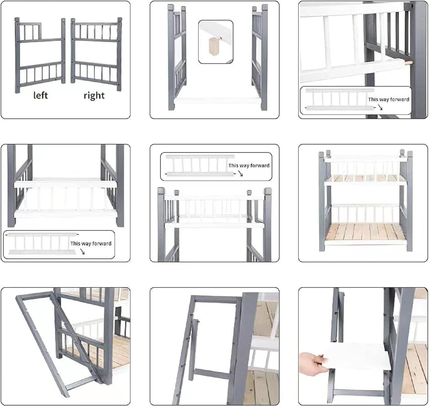 Etagenbett für kleine Hunde und mittelgroße Haustiere, doppellagiger Holzrahmen, Haustierbett mit erhöhter Sitzstange, für Hunde und Katzen, perfekt für kleine und mittelgroße Hunde, Grau, Größe L