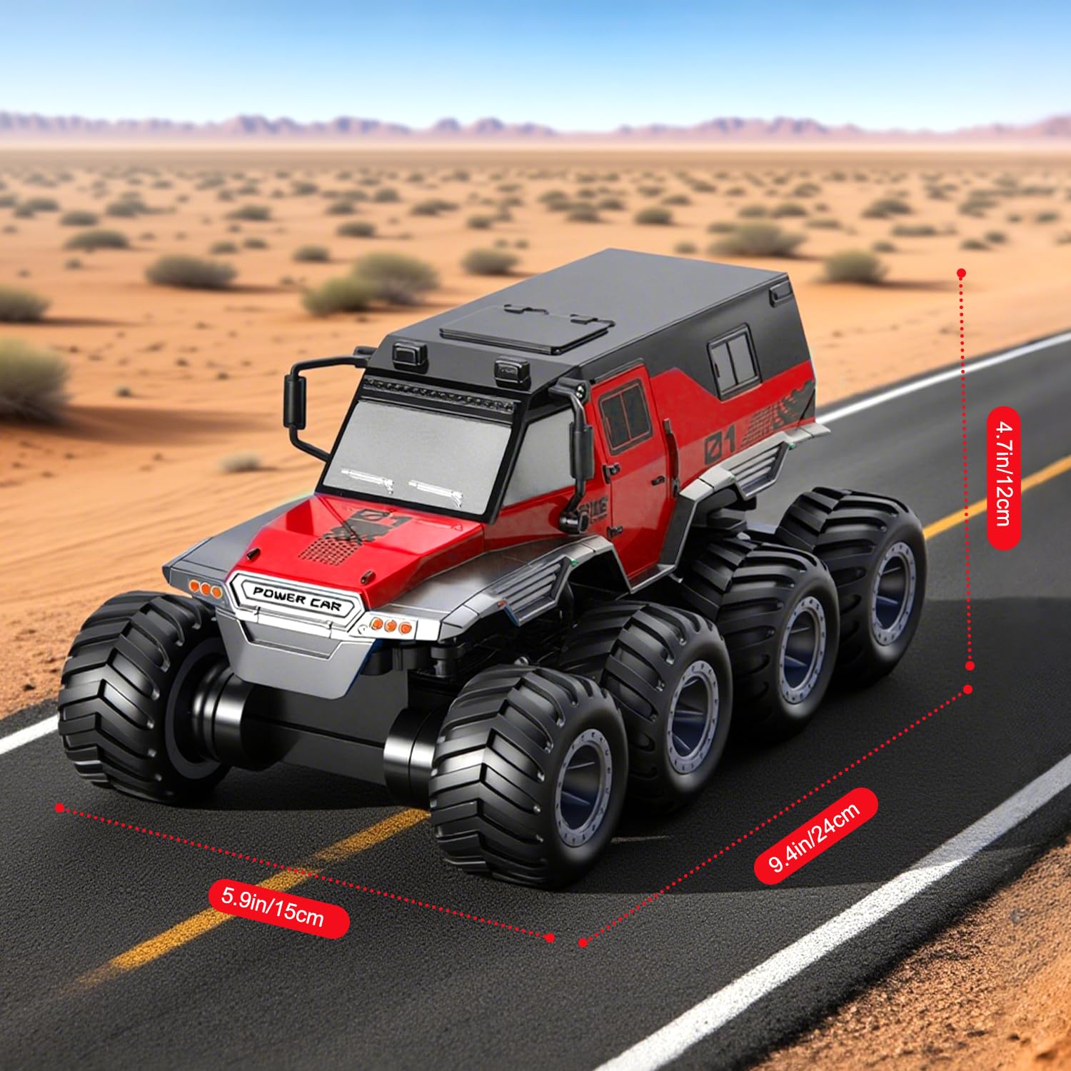 PAISHENKEJI Coche teledirigido Coche teledirigido - Camión RC de 8 Ruedas motrices Coches de Juguete Camión Todoterreno Anfibio teledirigido Crawler de Deriva de 2,4 GHz para niños Regalos